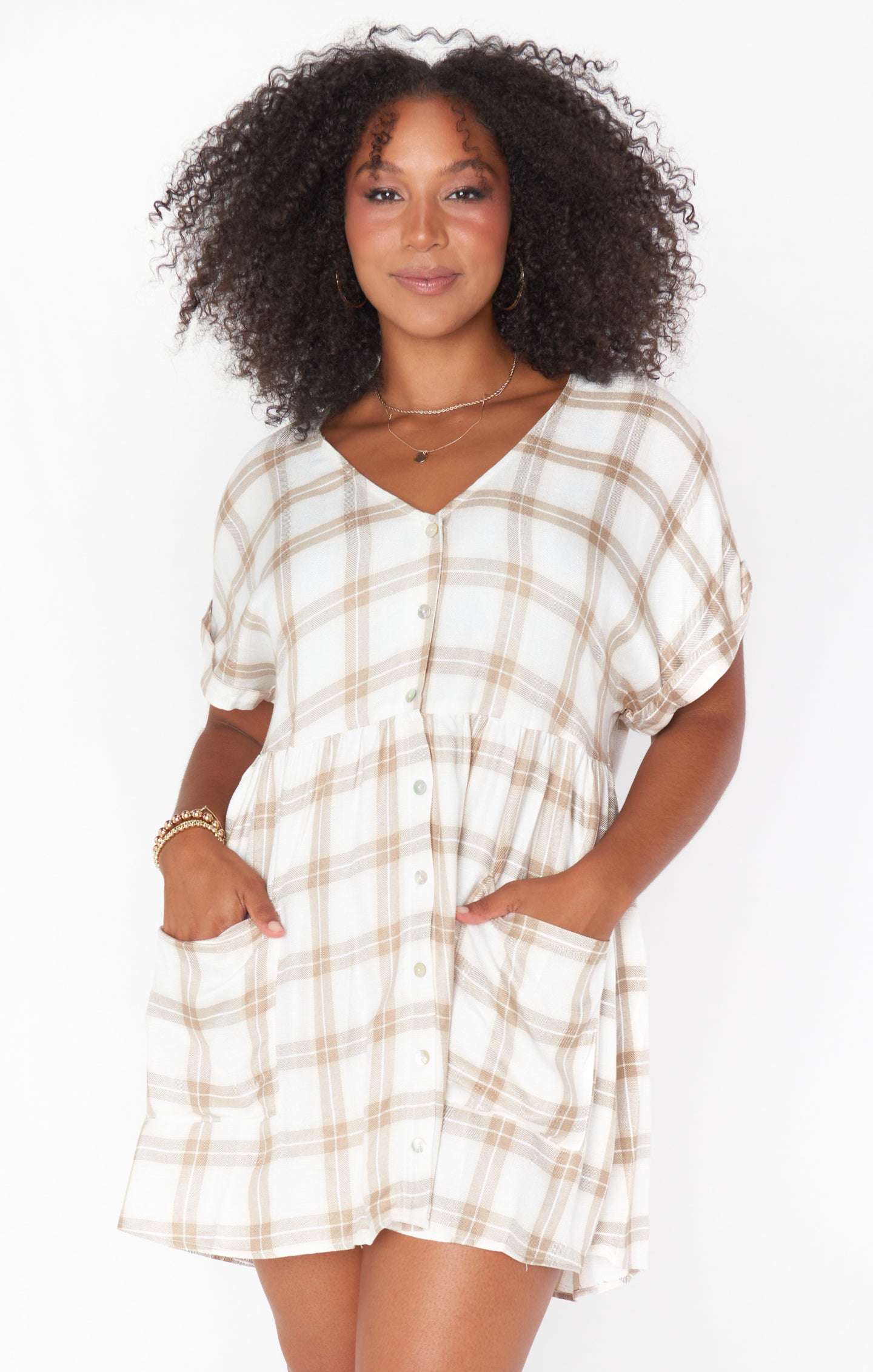 Plaid Mini Dress with Front Pockets & Button Down | Odessa Everyday