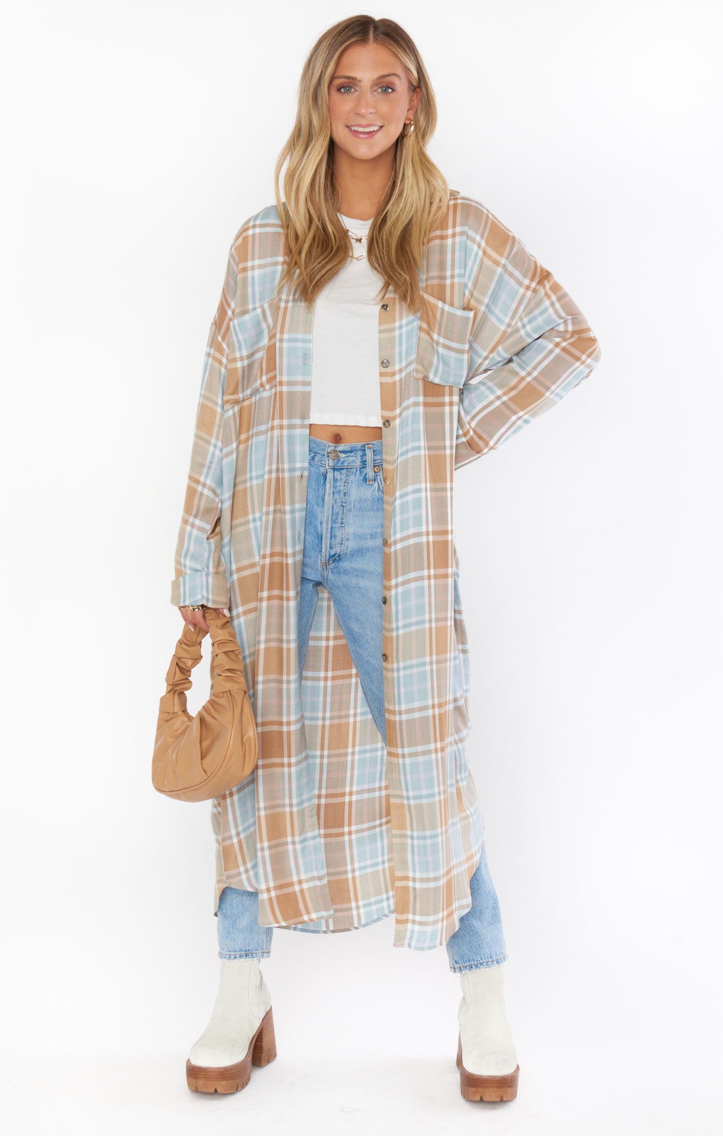 Oversized Plaid Tunic for Women | Leo Button Down Shirt