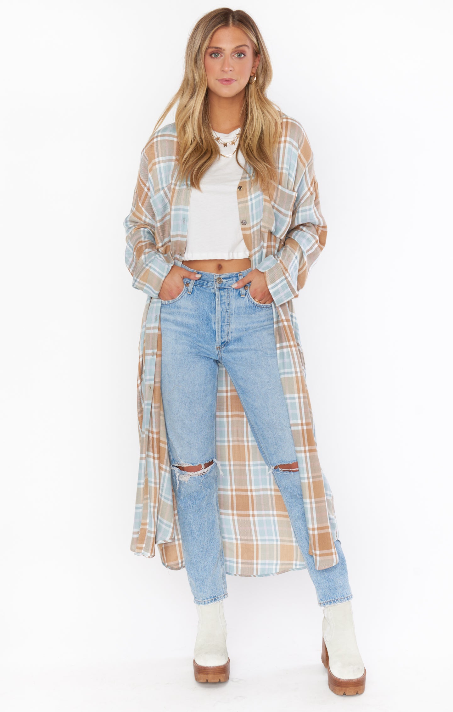 Oversized Plaid Tunic for Women | Leo Button Down Shirt