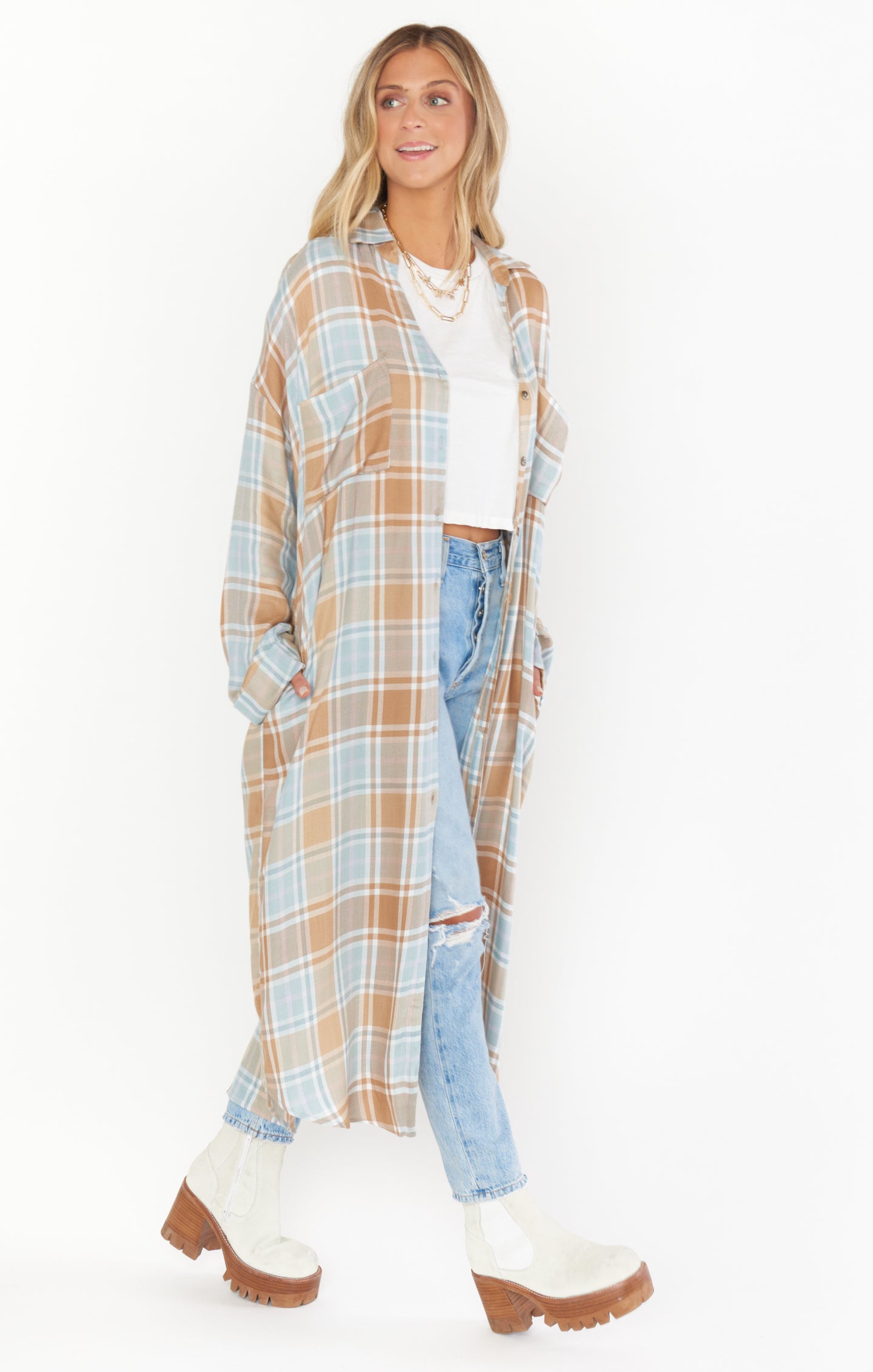 Oversized Plaid Tunic for Women | Leo Button Down Shirt