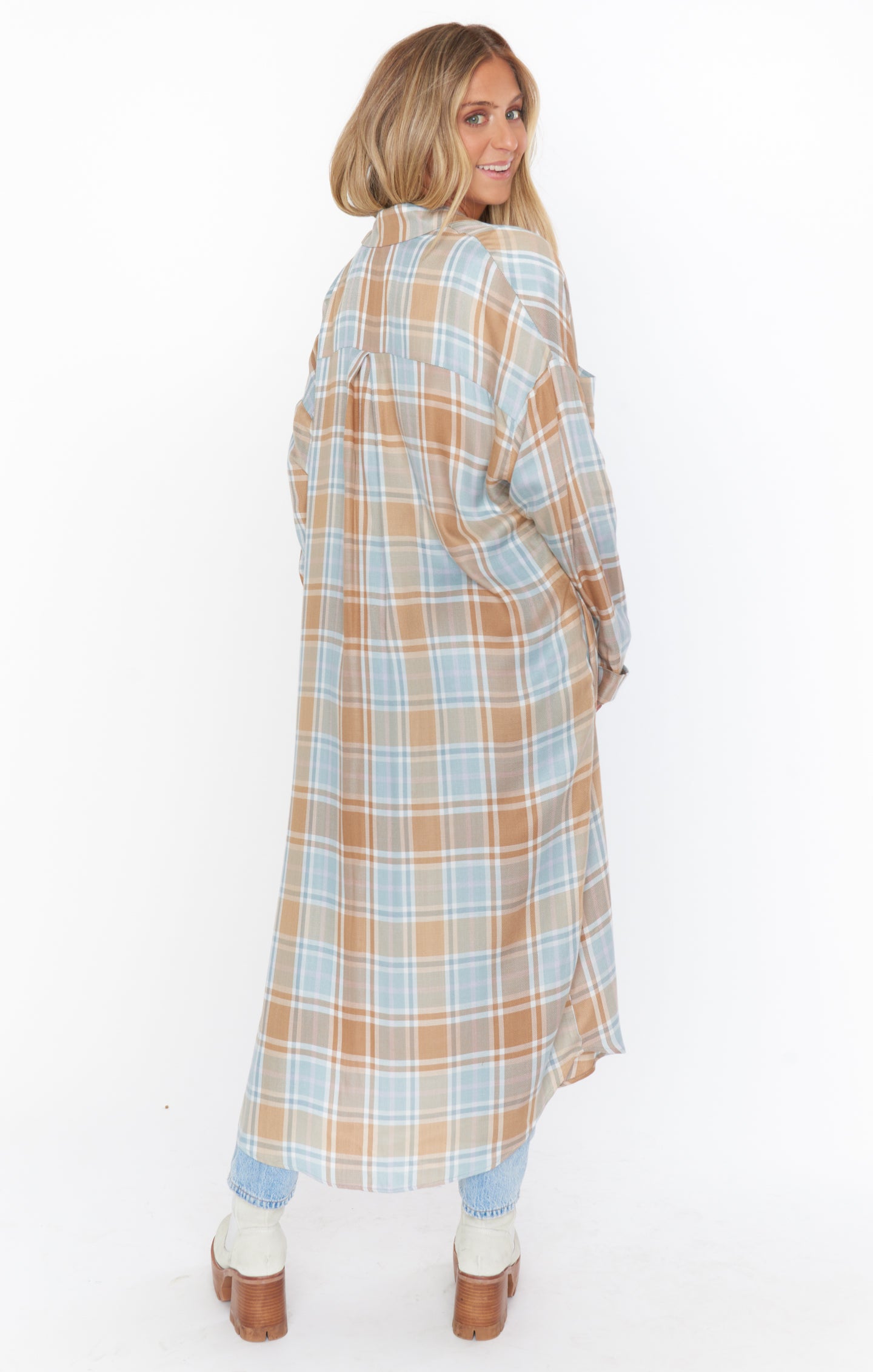 Oversized Plaid Tunic for Women | Leo Button Down Shirt