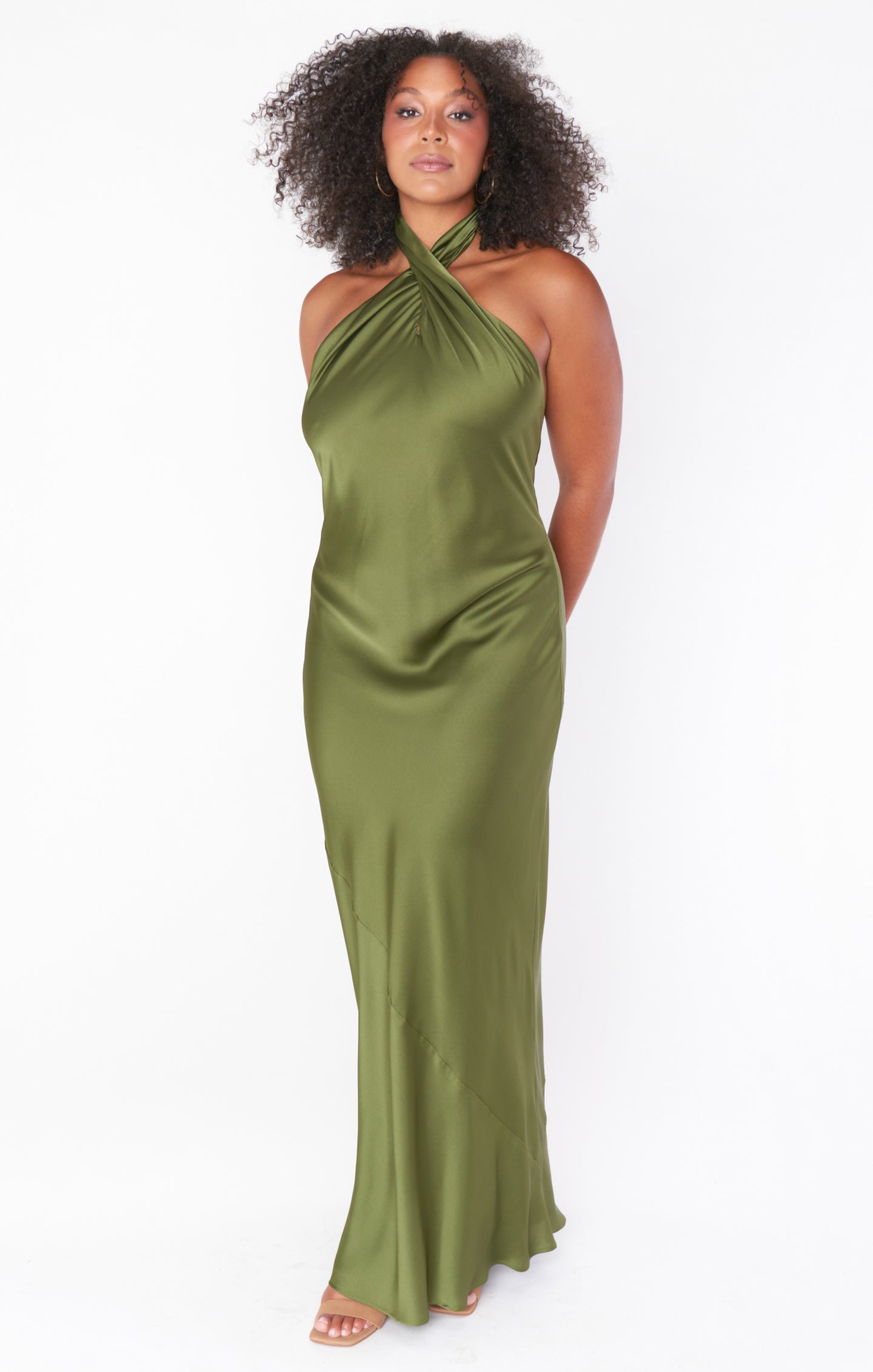 Jasmine Halter Maxi Dress in Luxe Satin | Rich Olive