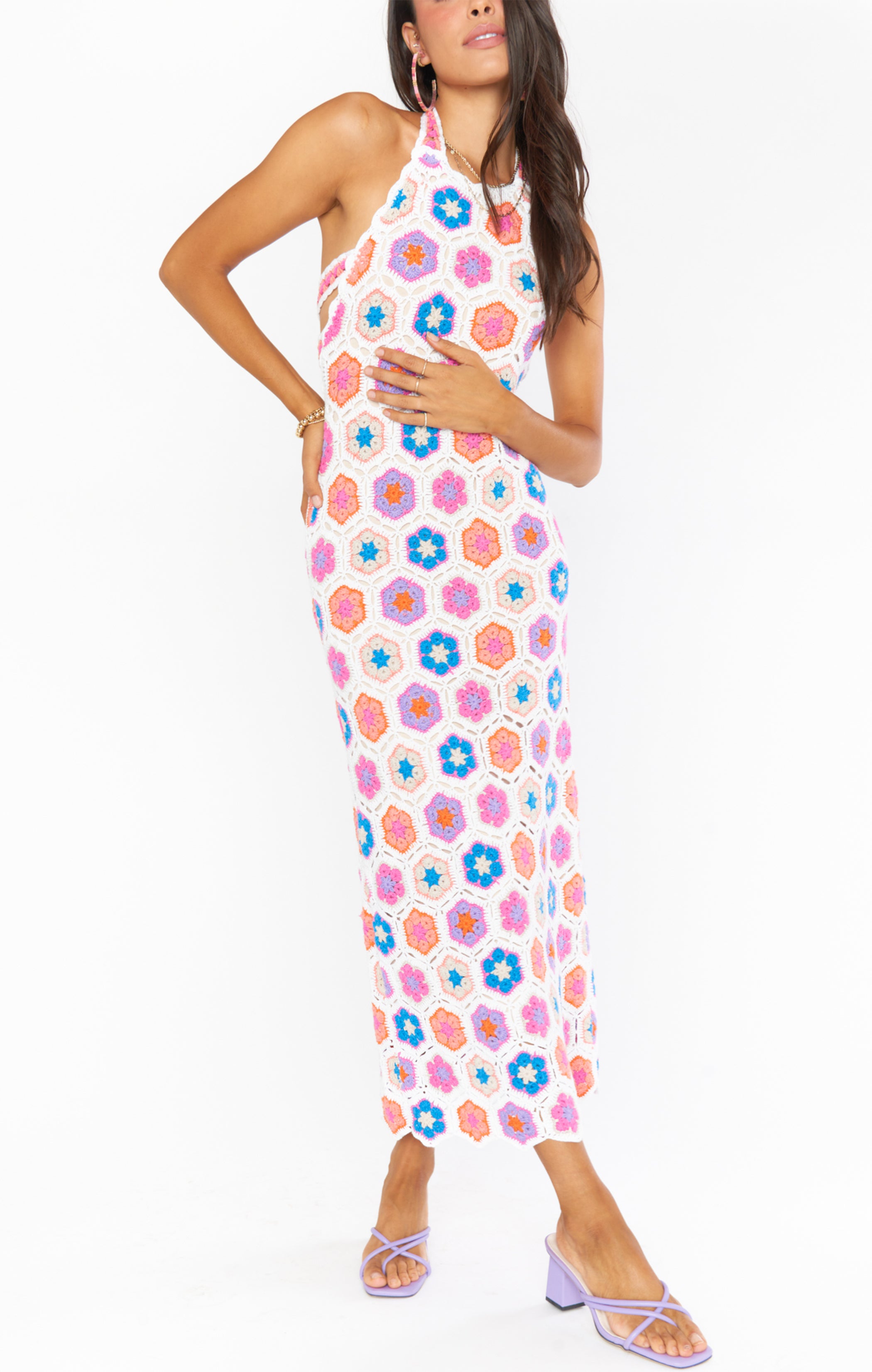 Crochet Halter Midi Dress with Adjustable Tie Back | Happy Halter