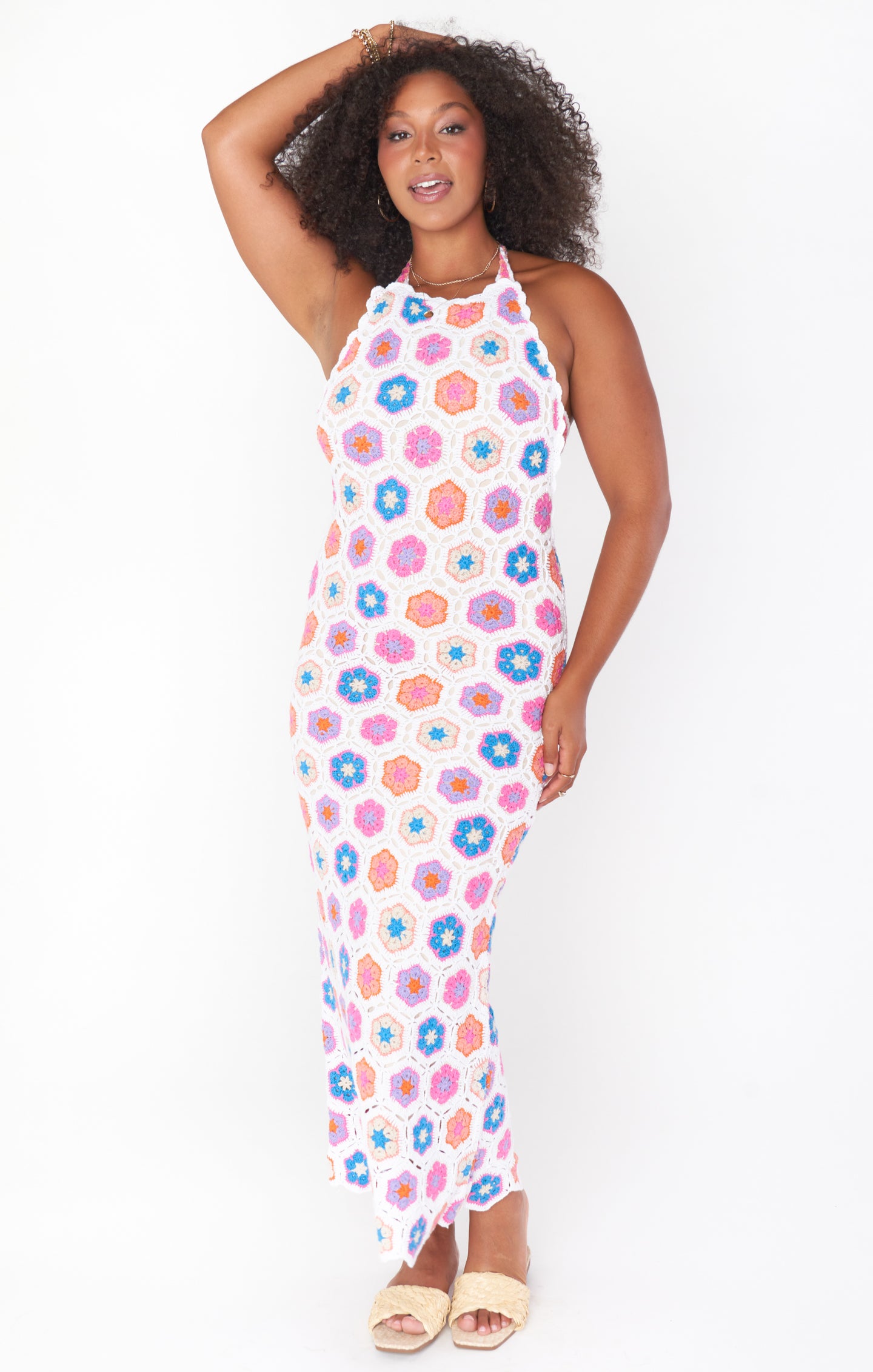 Crochet Halter Midi Dress with Adjustable Tie Back | Happy Halter