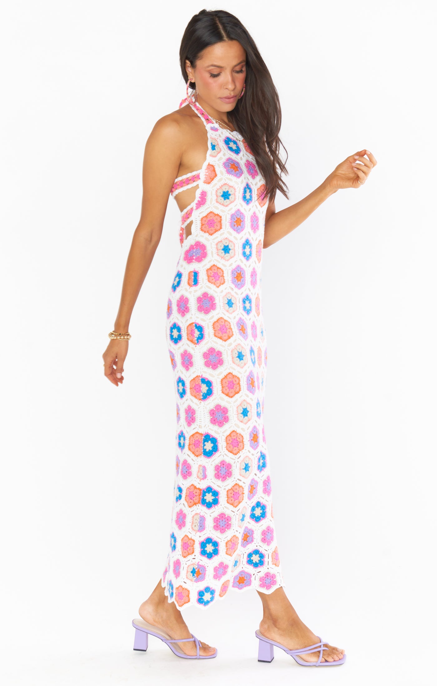 Crochet Halter Midi Dress with Adjustable Tie Back | Happy Halter