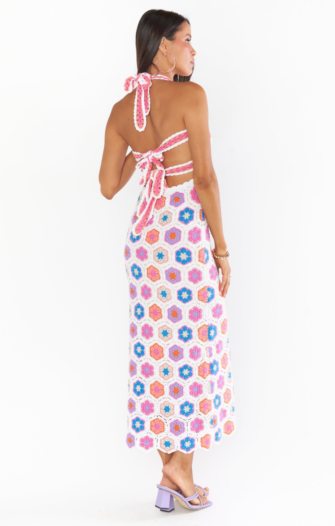 Crochet Halter Midi Dress with Adjustable Tie Back | Happy Halter