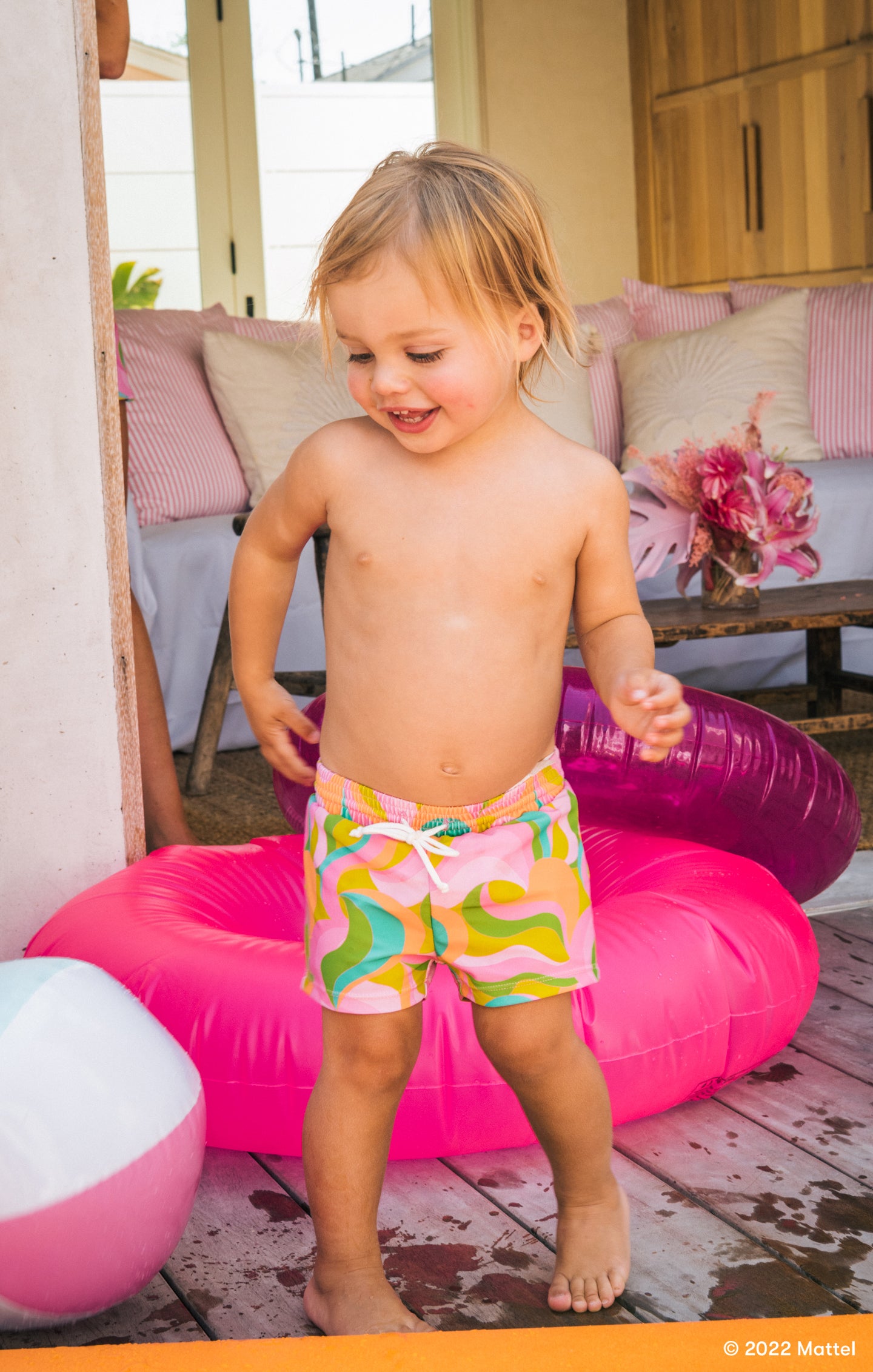Barbie™ Boys' Swim Trunks with Tie Waist | Todd's Trunks Party Wave