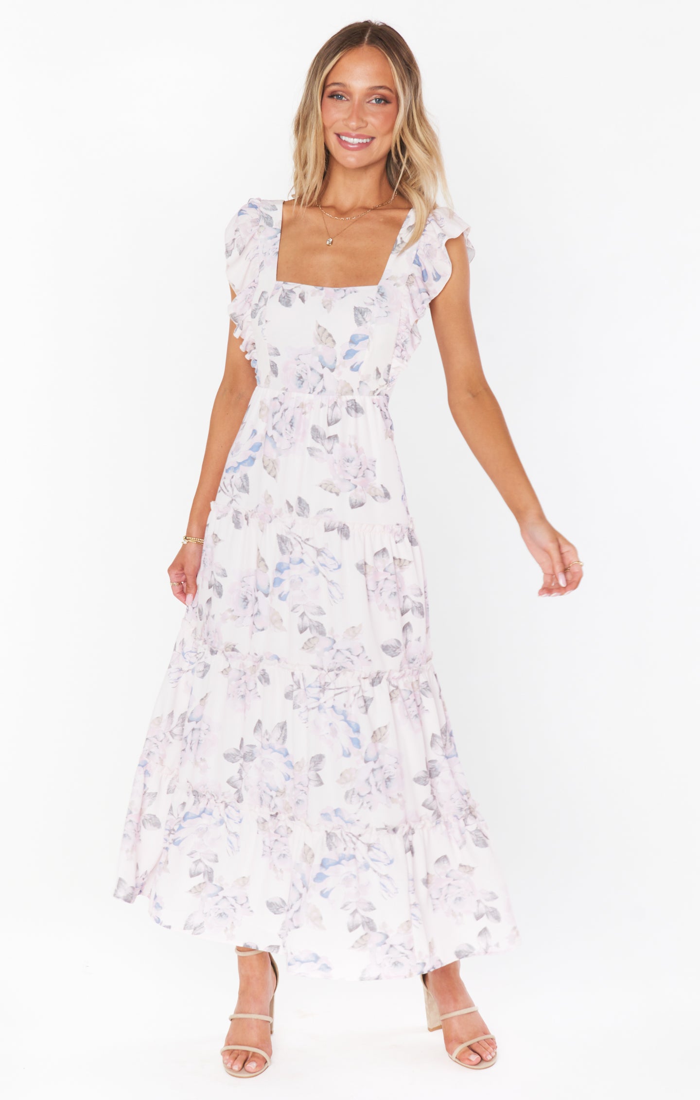 Floral Midi Dress with Ruffled Sleeves & Bow Back | Everlasting Rose