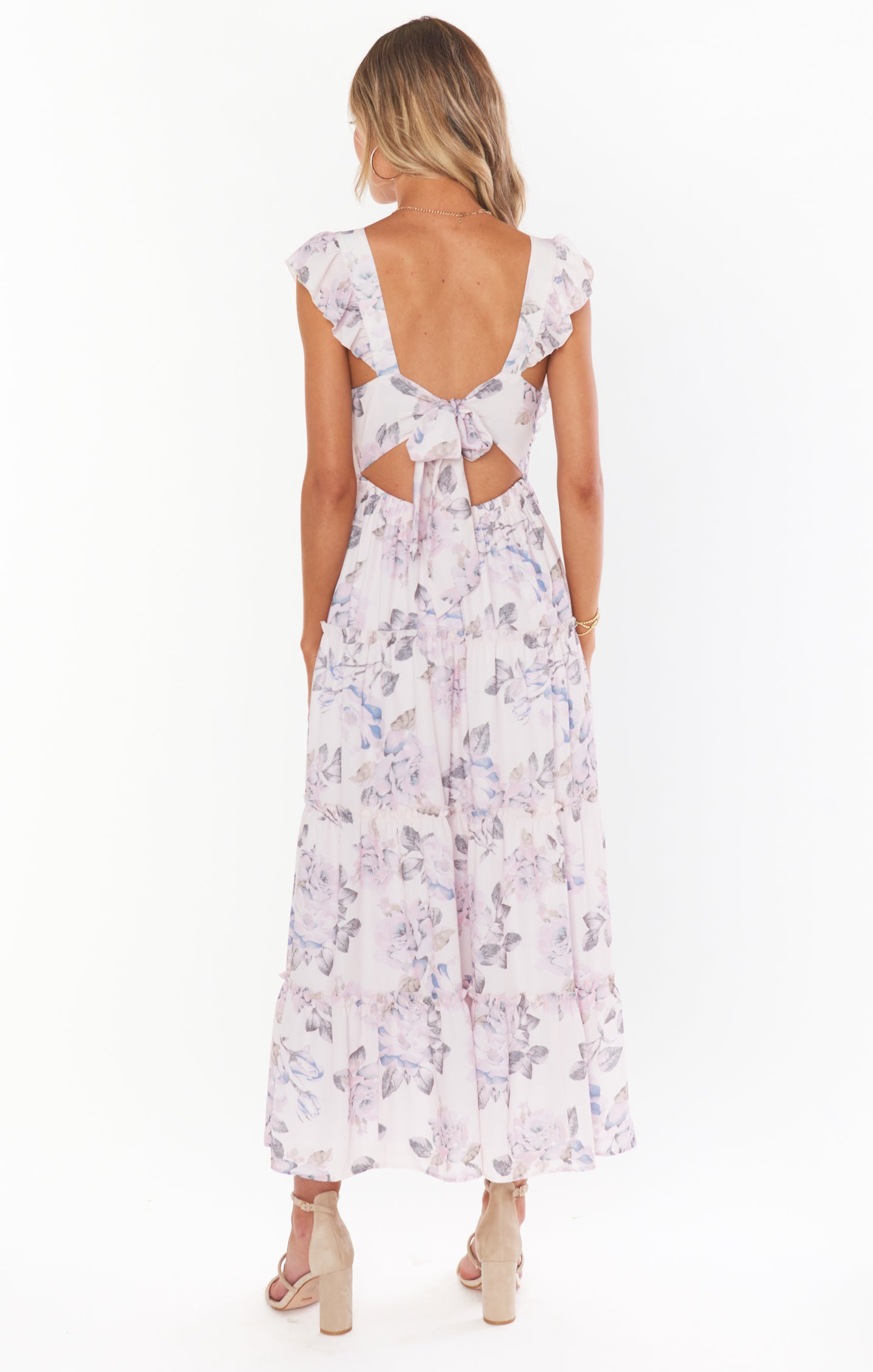 Floral Midi Dress with Ruffled Sleeves & Bow Back | Everlasting Rose