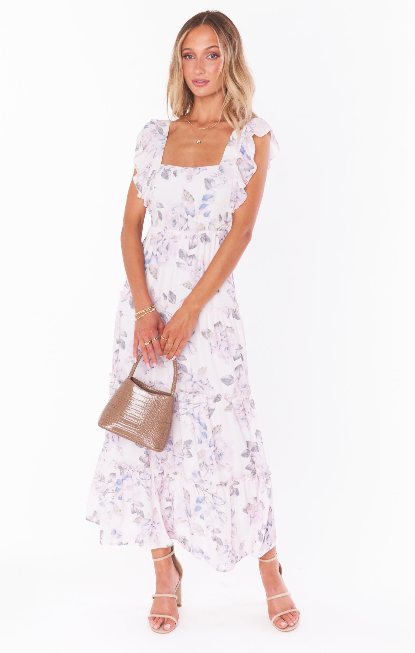 Floral Midi Dress with Ruffled Sleeves & Bow Back | Everlasting Rose