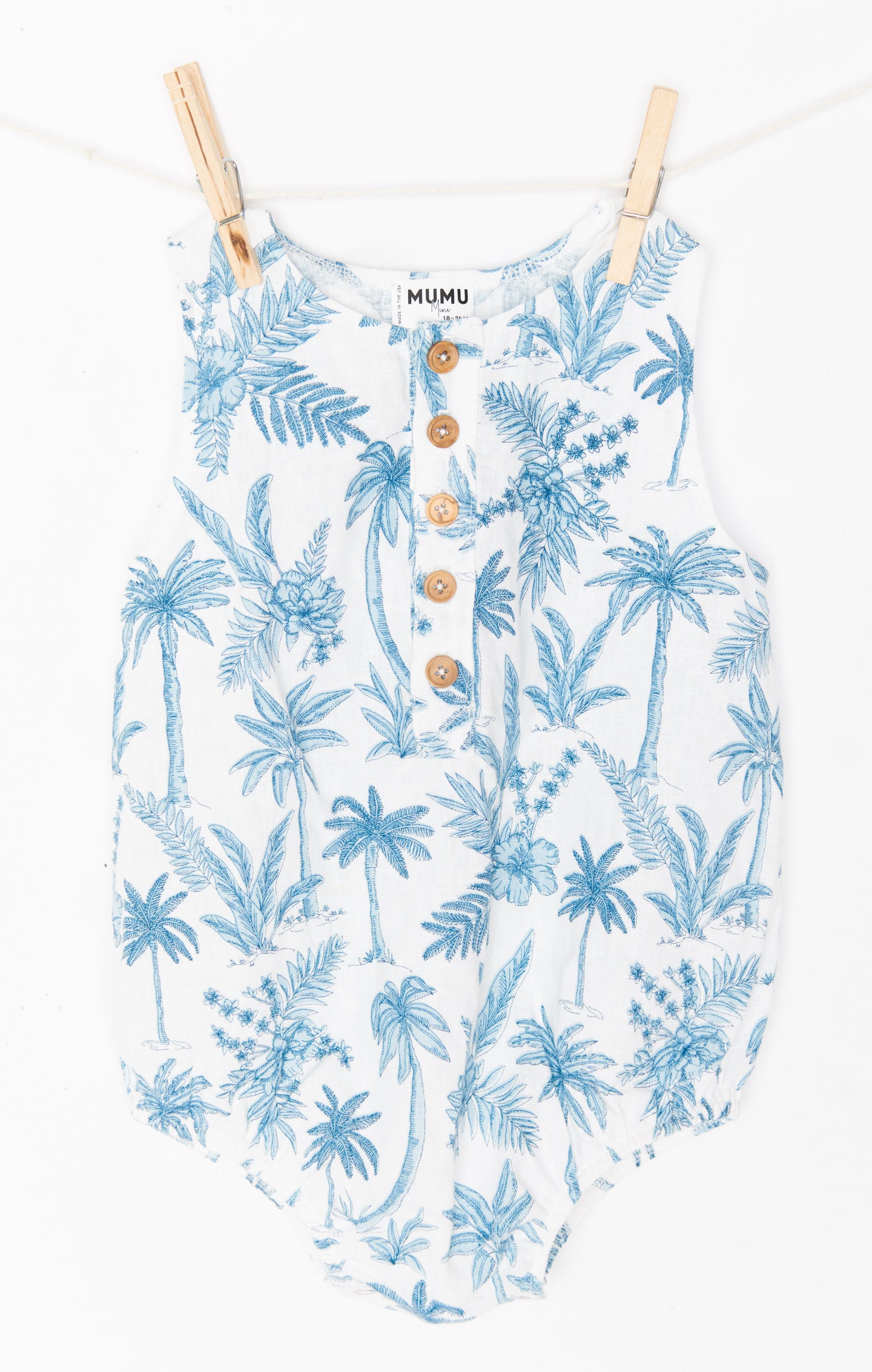Blue Palm Baby Onesie with Easy Buttons | Rowan