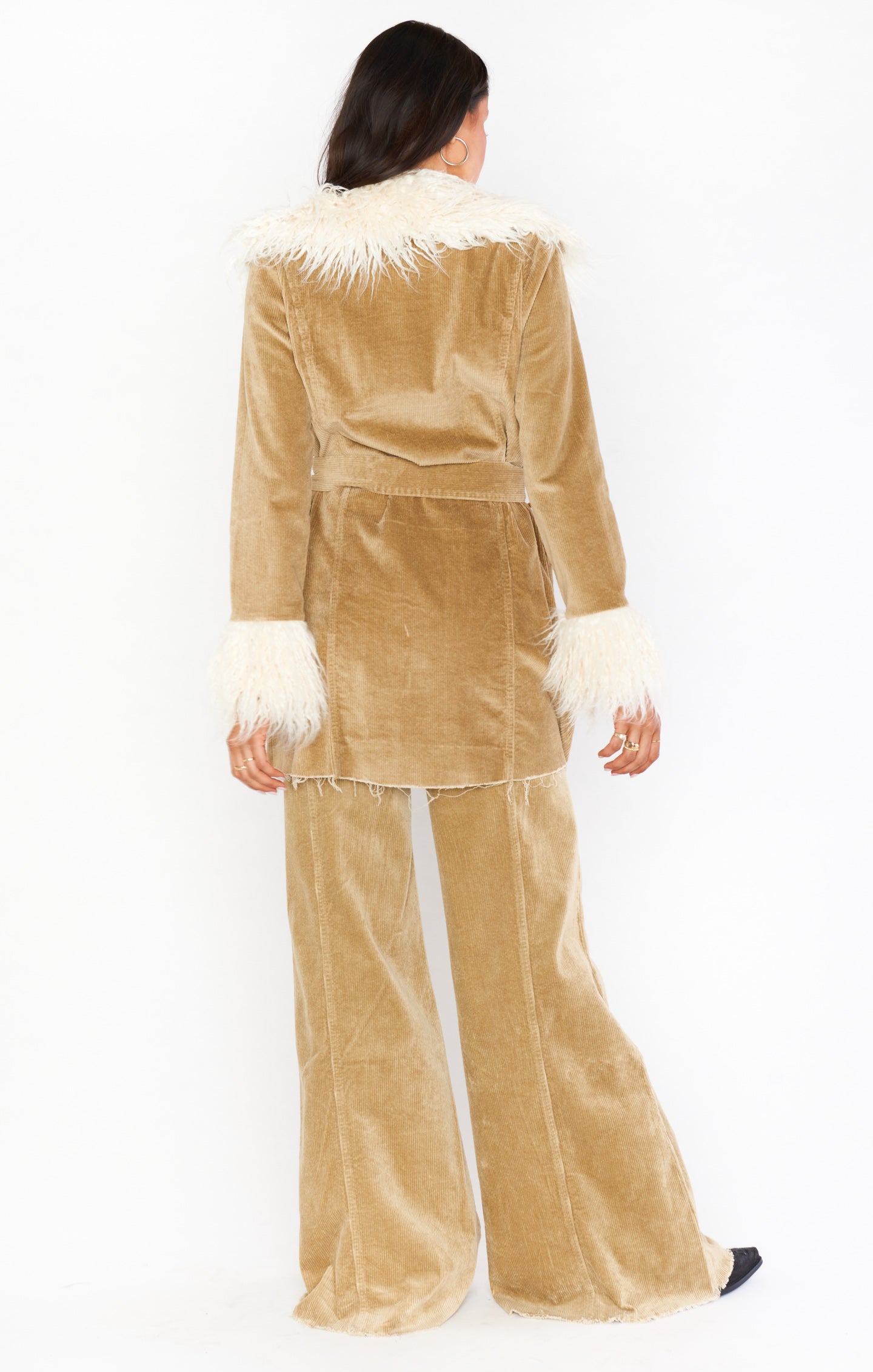 Beige Corduroy Coat with Faux Fur Collar | Penny Lane
