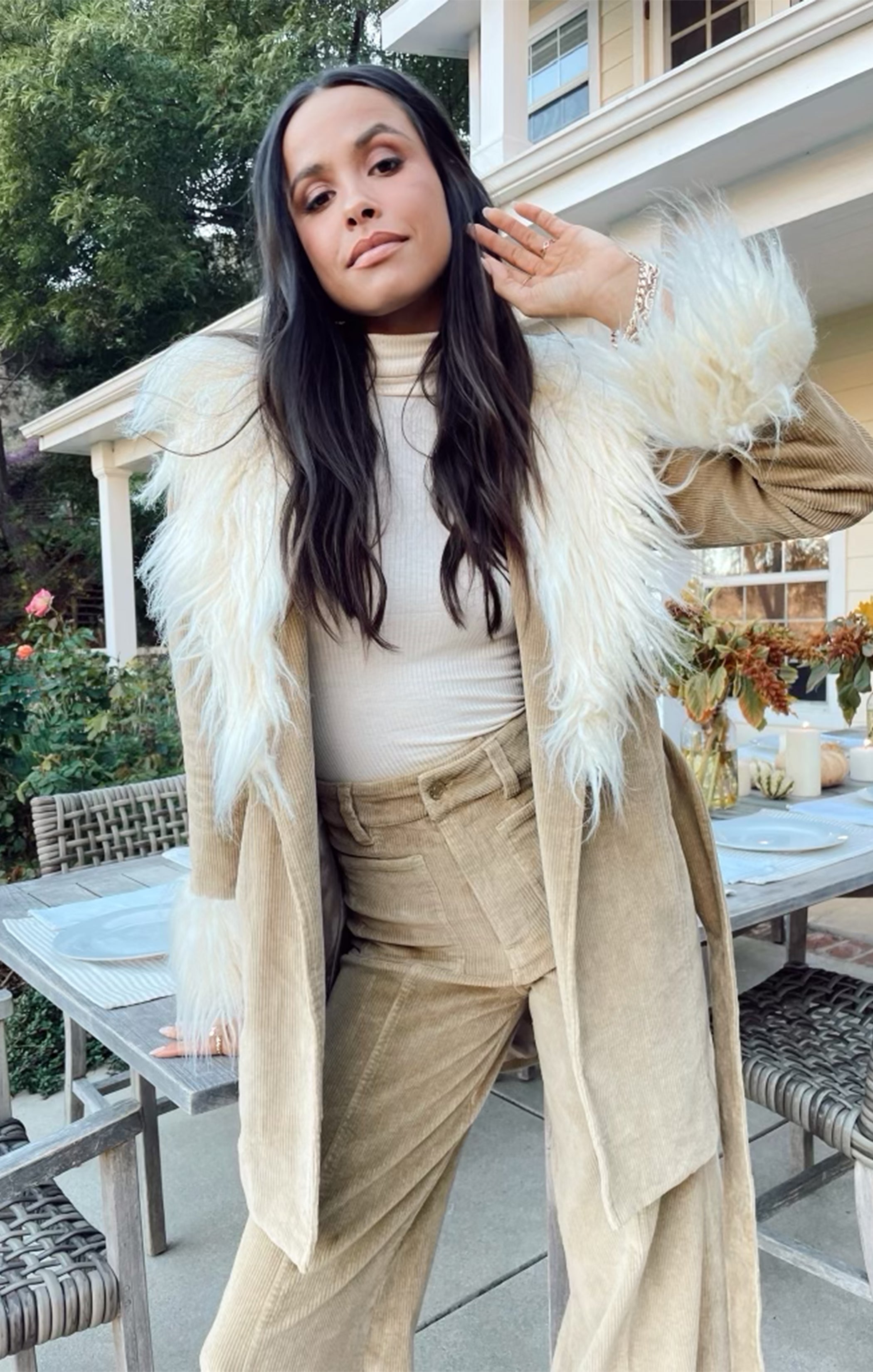 Beige Corduroy Coat with Faux Fur Collar | Penny Lane