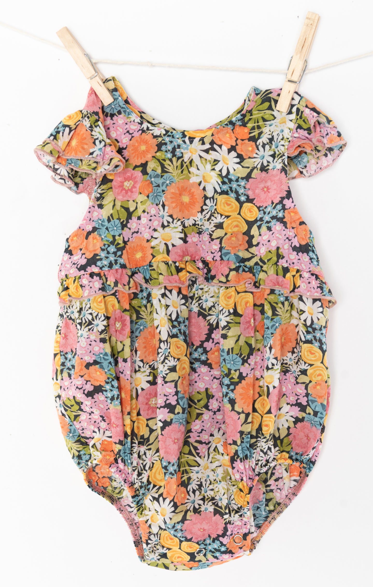 Floral Baby Romper with Ruffled Sleeves & Snaps | Soutas Onesie