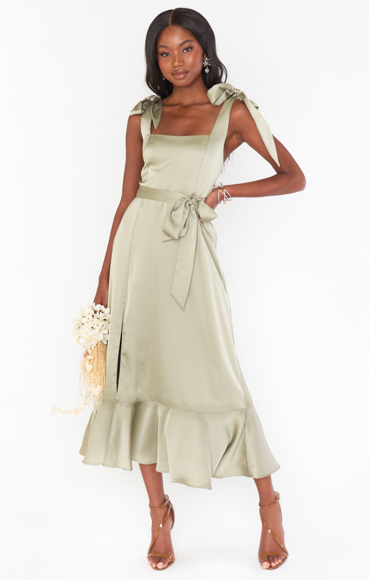 Square Neck Midi Dress with Smocked Back & Detachable Sash | Claire