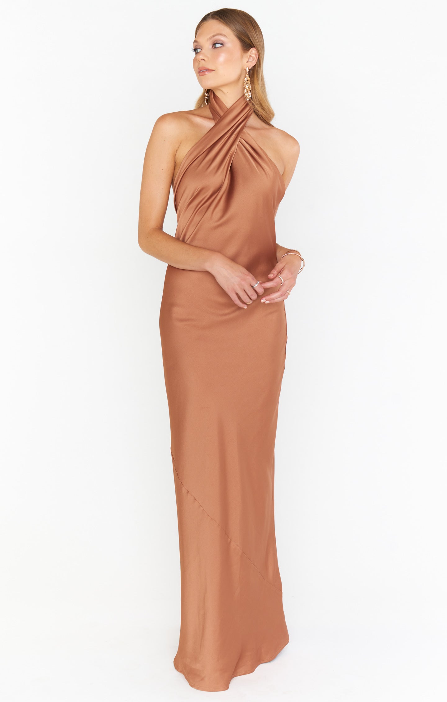 Bias-Cut Halter Maxi Dress with Open Back | Jasmine Satin
