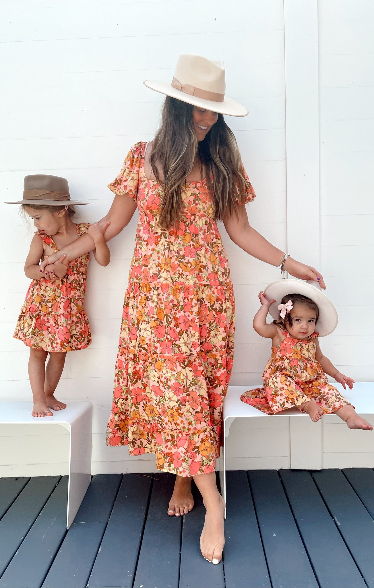 Floral Midi Dress with Square Neck & Smocked Back | Linds