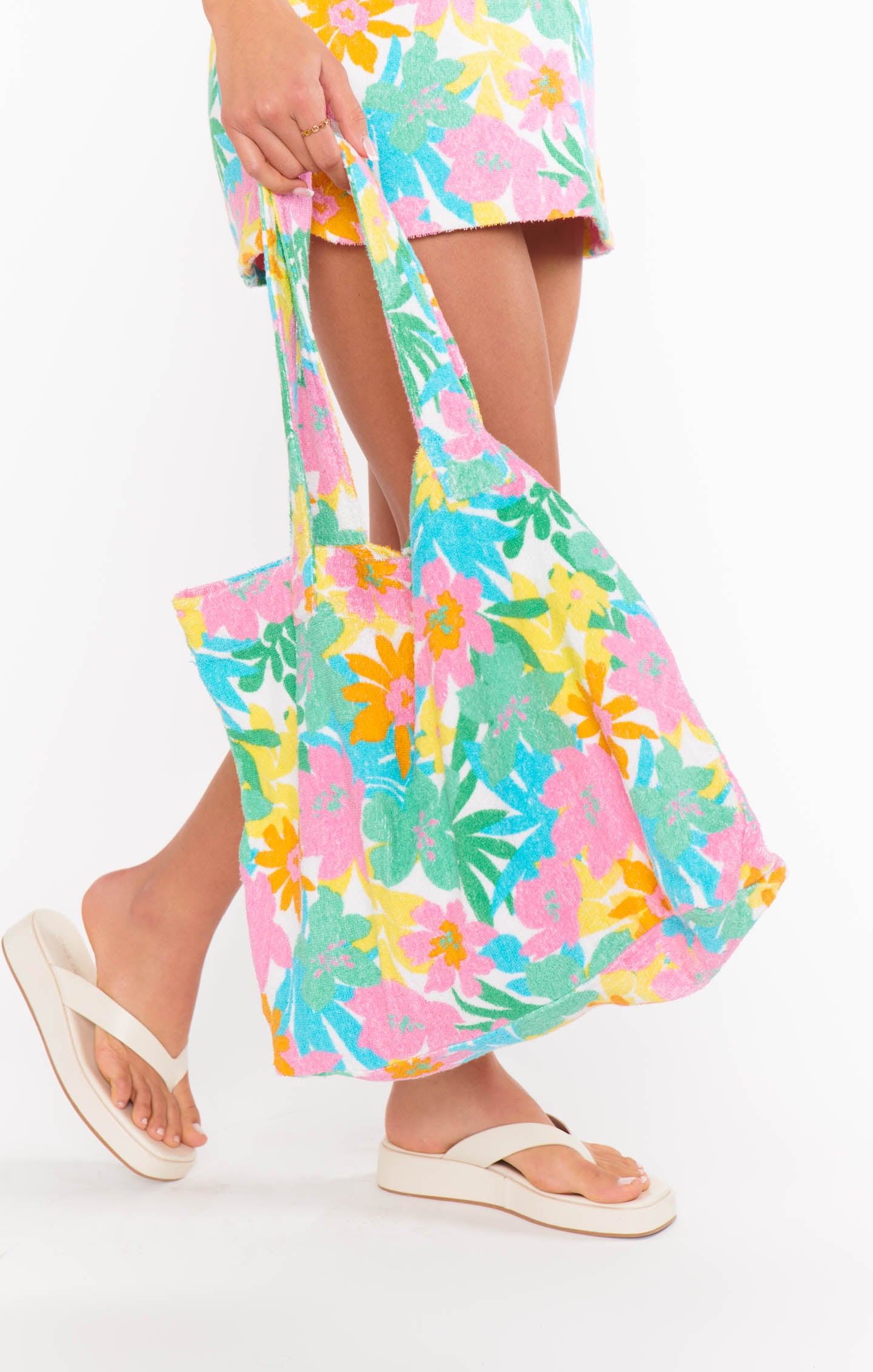 Beach Tote Bag with Floral Terry Fabric | Carry All for Summer