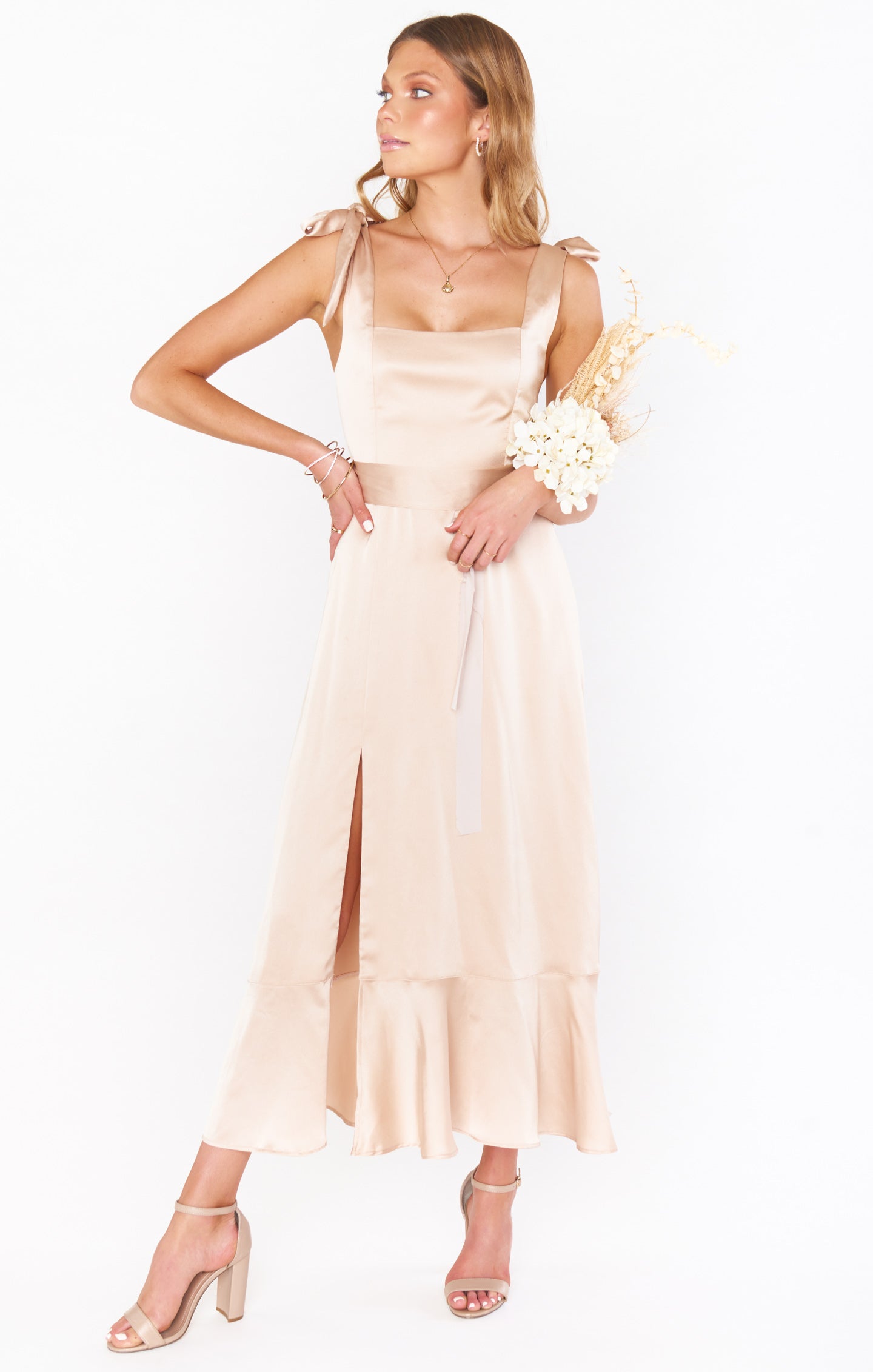 Square Neck Midi Dress with Smocked Back & Detachable Sash | Claire