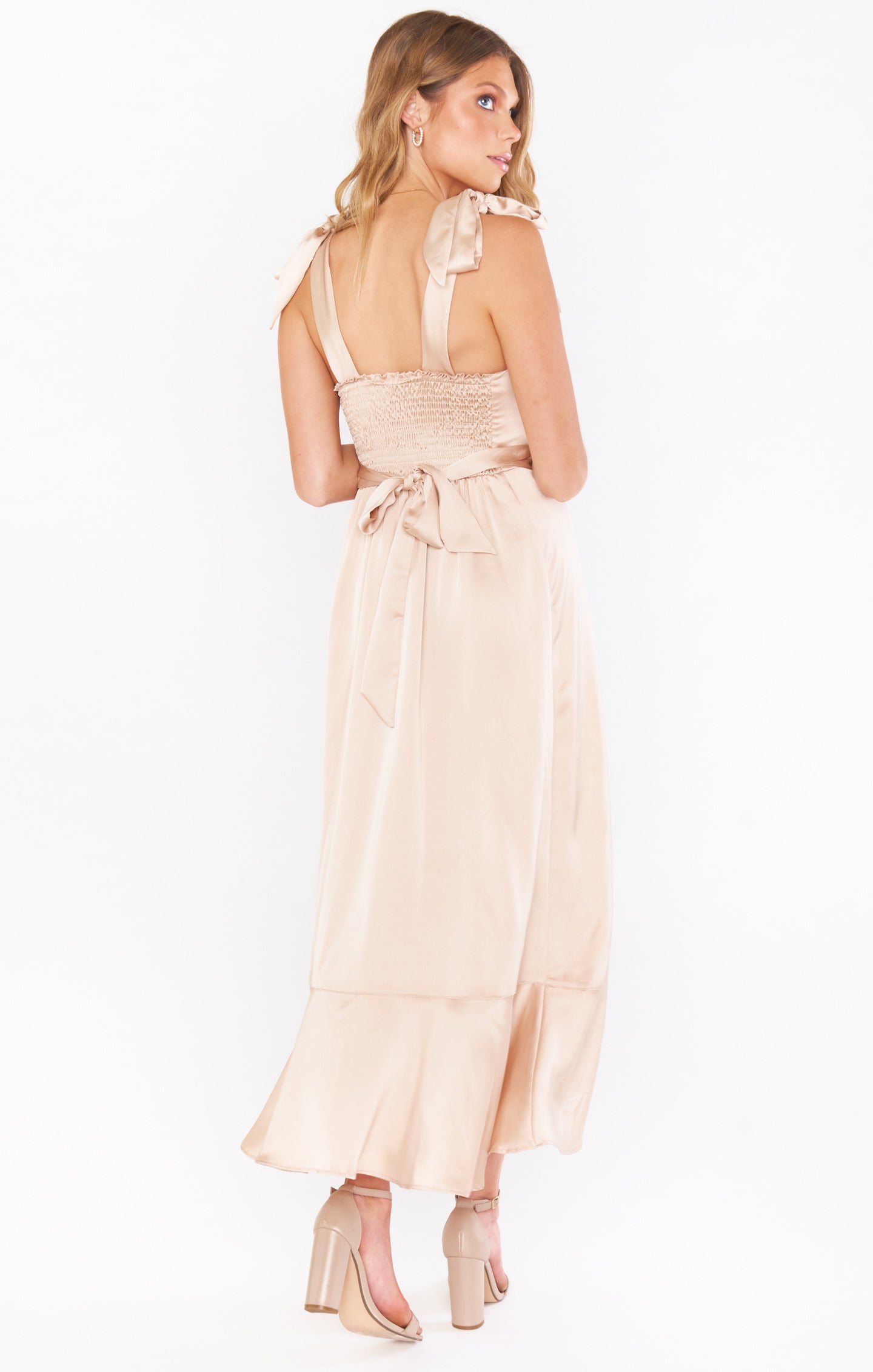 Square Neck Midi Dress with Smocked Back & Detachable Sash | Claire