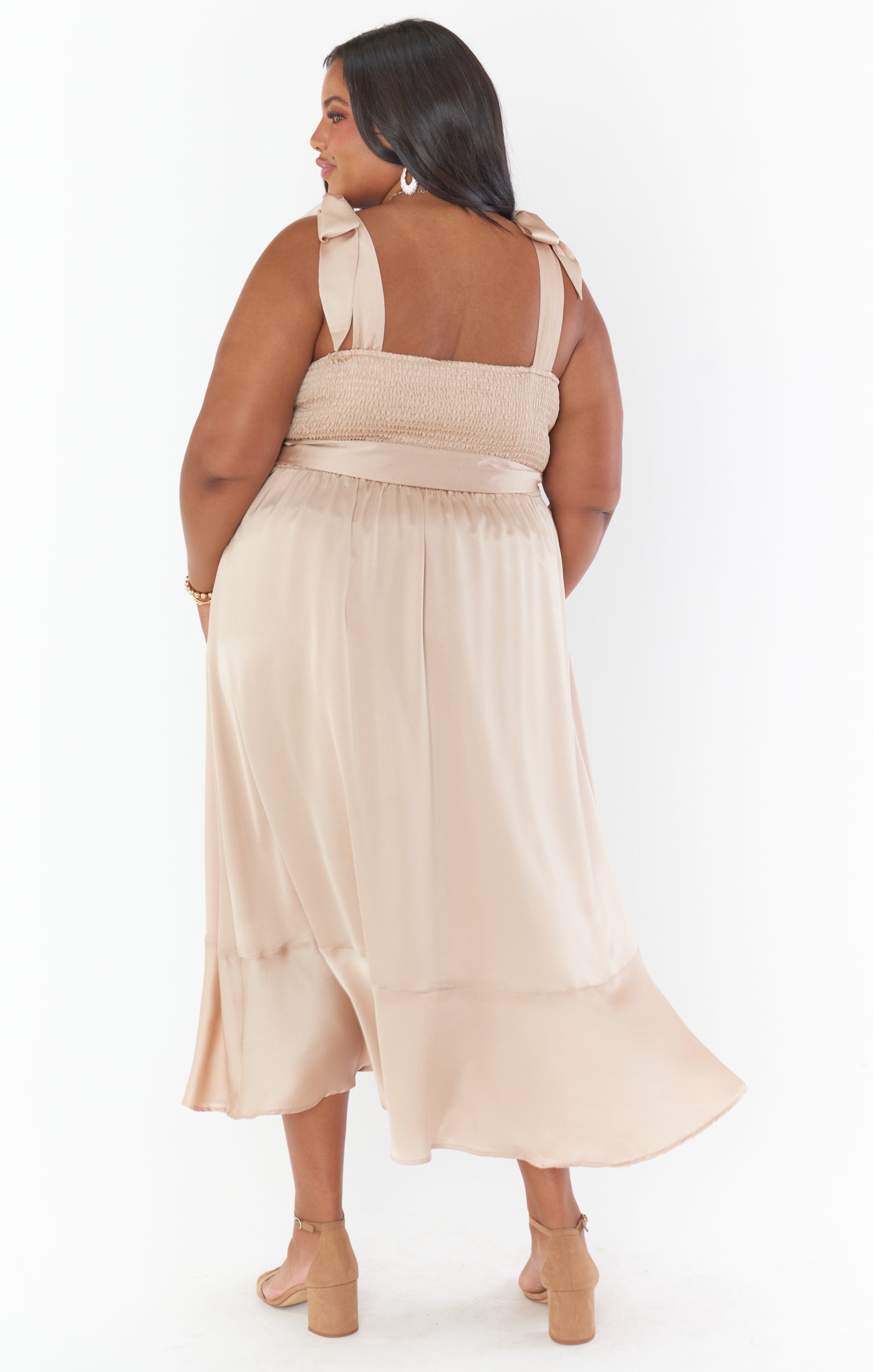 Square Neck Midi Dress with Smocked Back & Detachable Sash | Claire