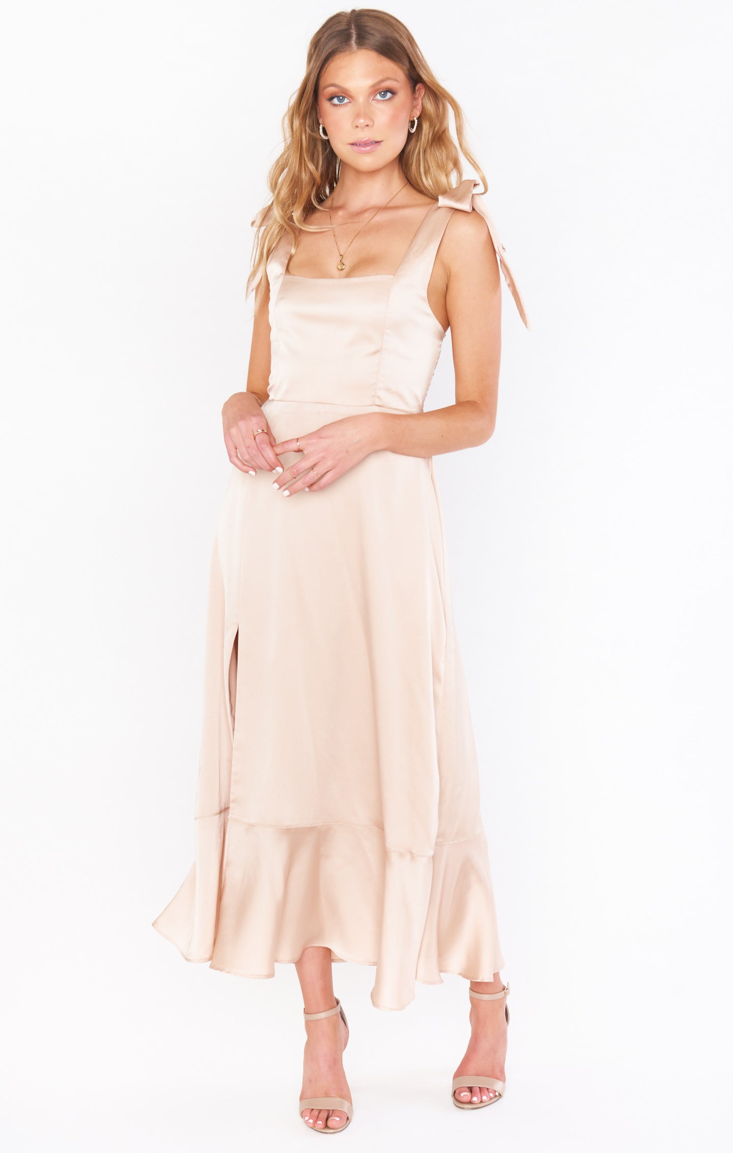 Square Neck Midi Dress with Smocked Back & Detachable Sash | Claire
