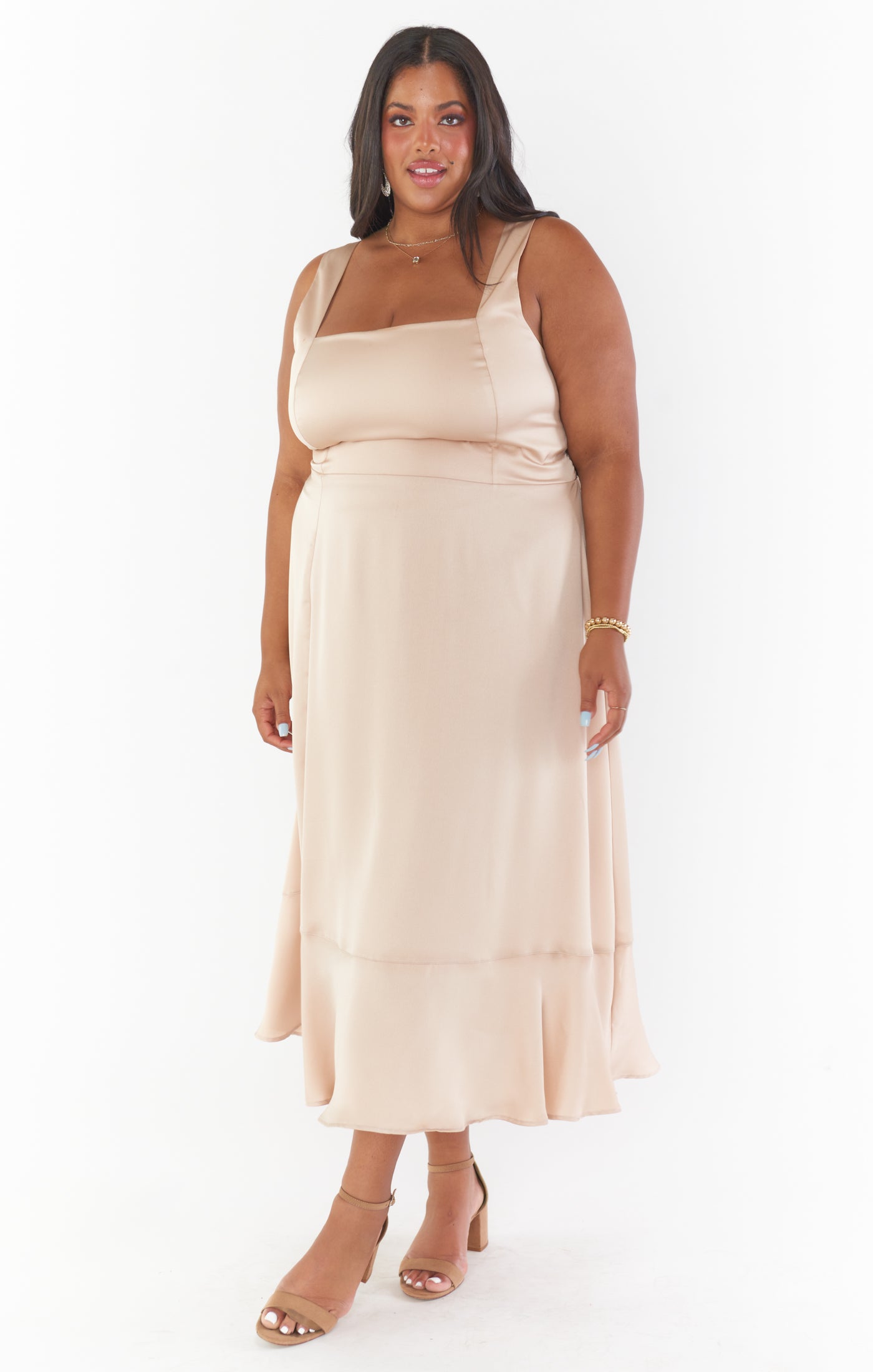 Square Neck Midi Dress with Smocked Back & Detachable Sash | Claire