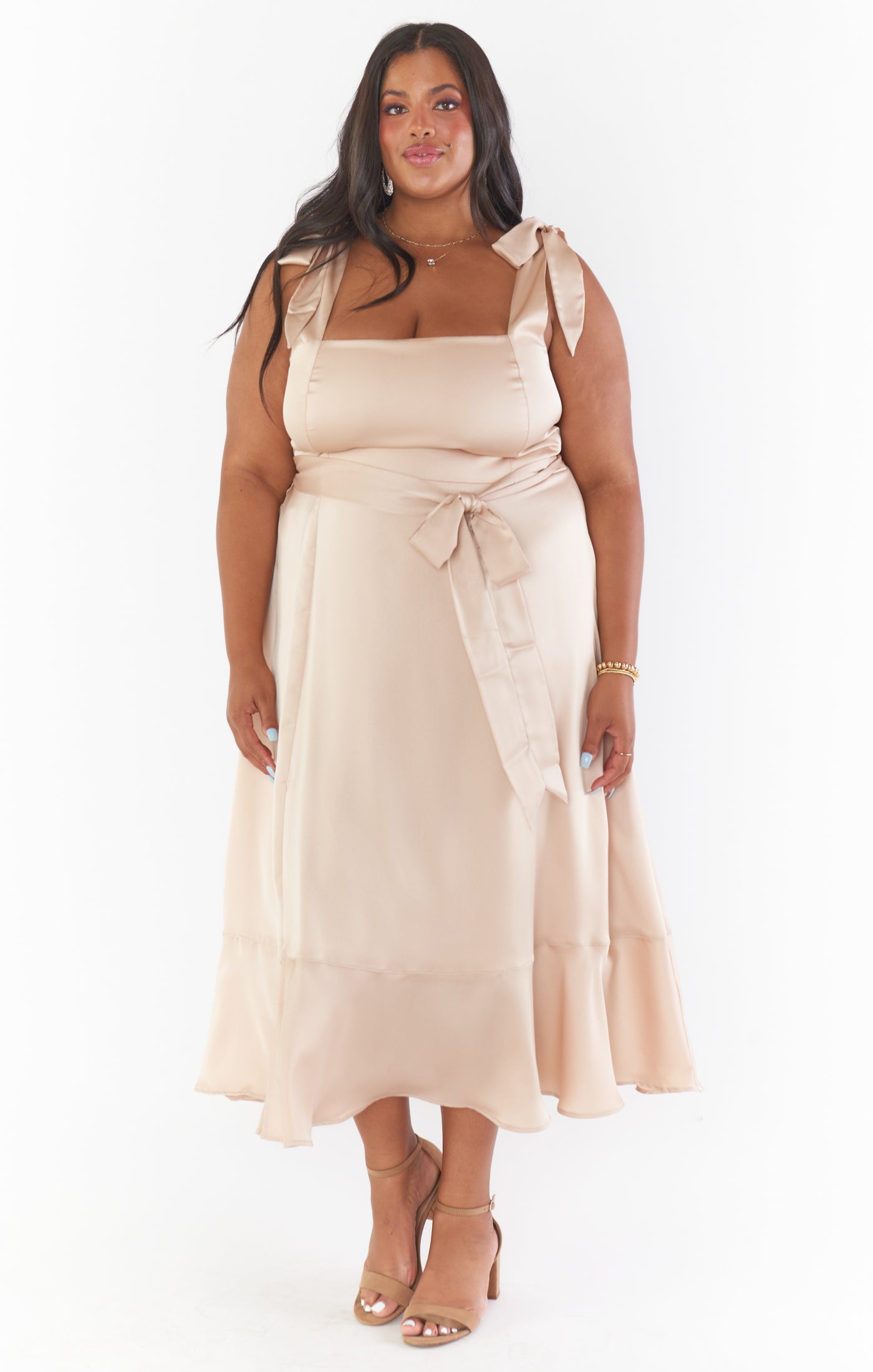 Square Neck Midi Dress with Smocked Back & Detachable Sash | Claire