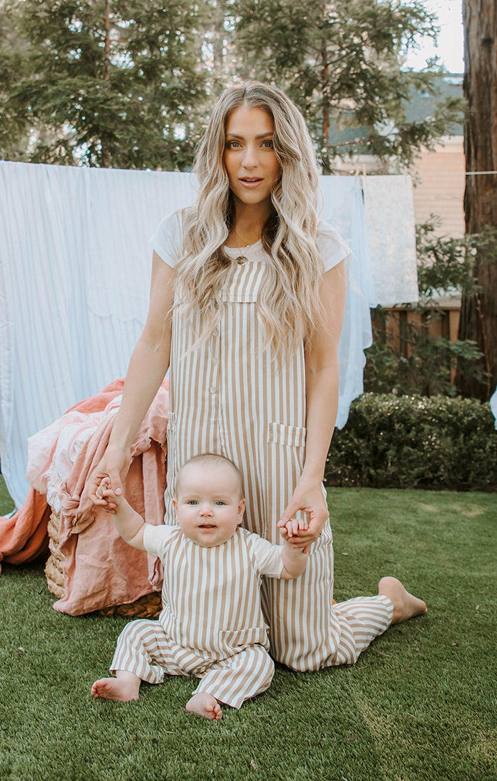 Beige Striped Jumpsuit for Women with Pockets | Everyday Wear