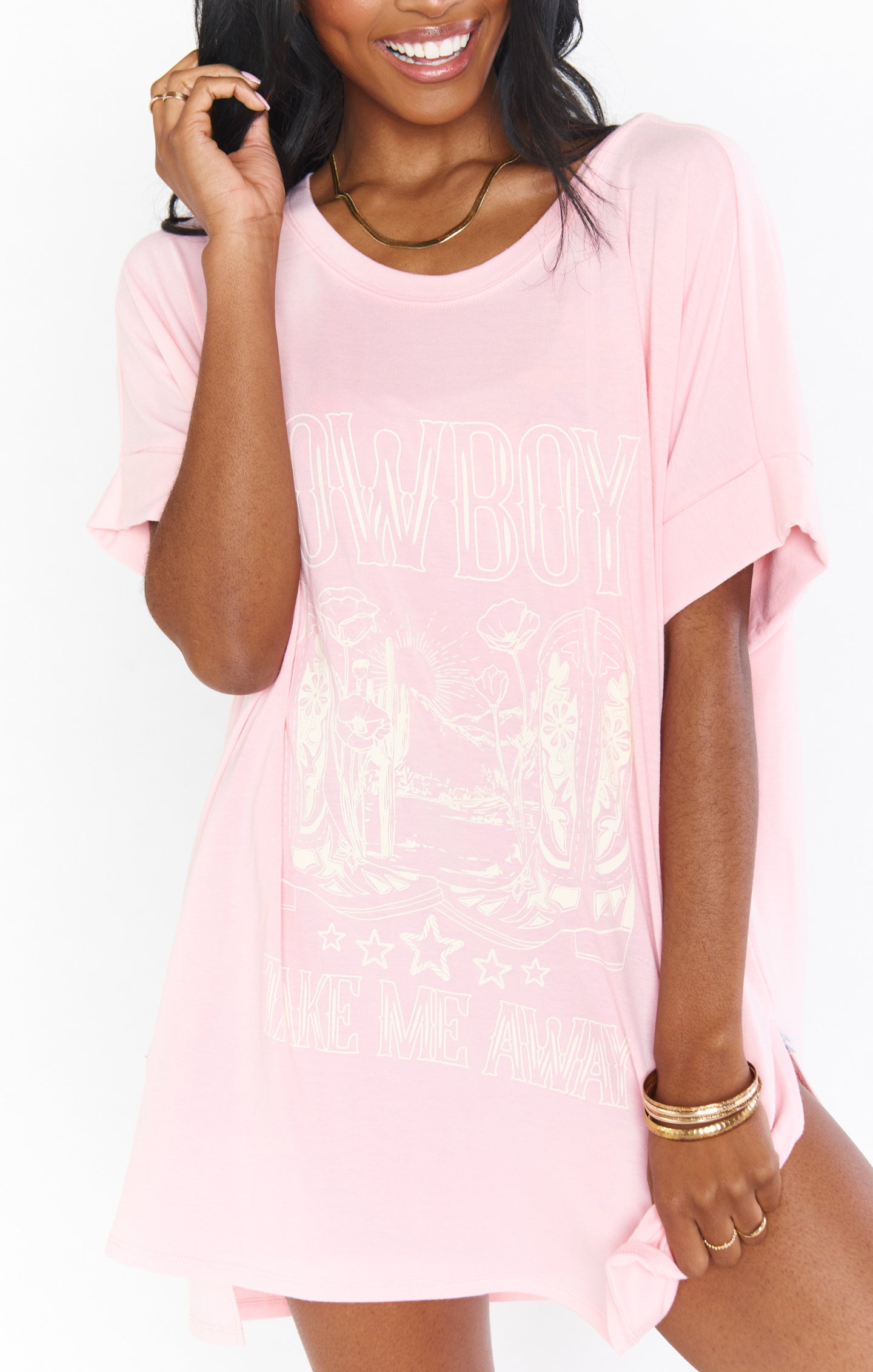 Oversized Pink Graphic Tee with Cowboy Design | Talia Tee