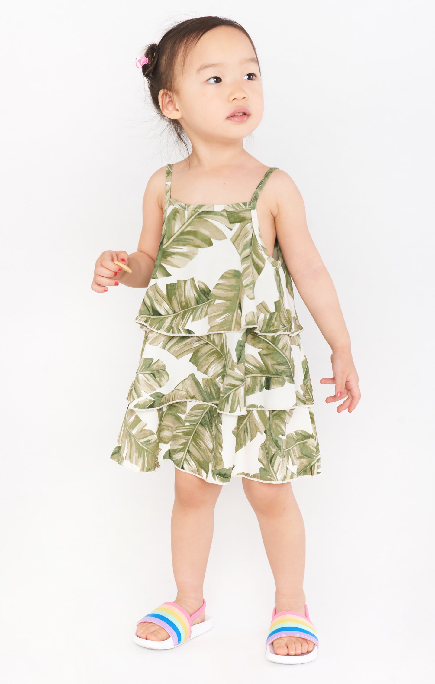 Green Majestic Palm Ruffle Dress for Girls | Reagan