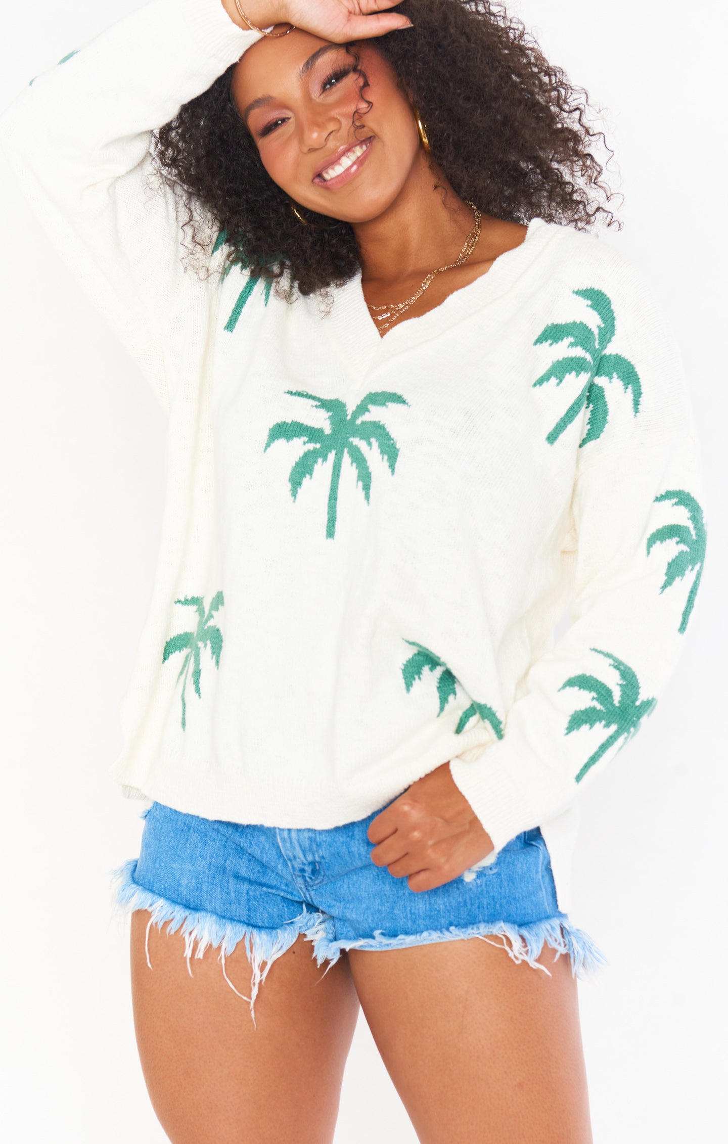 Palm Tree Knit Sweater for Women | Gilligan V-Neck Pullover