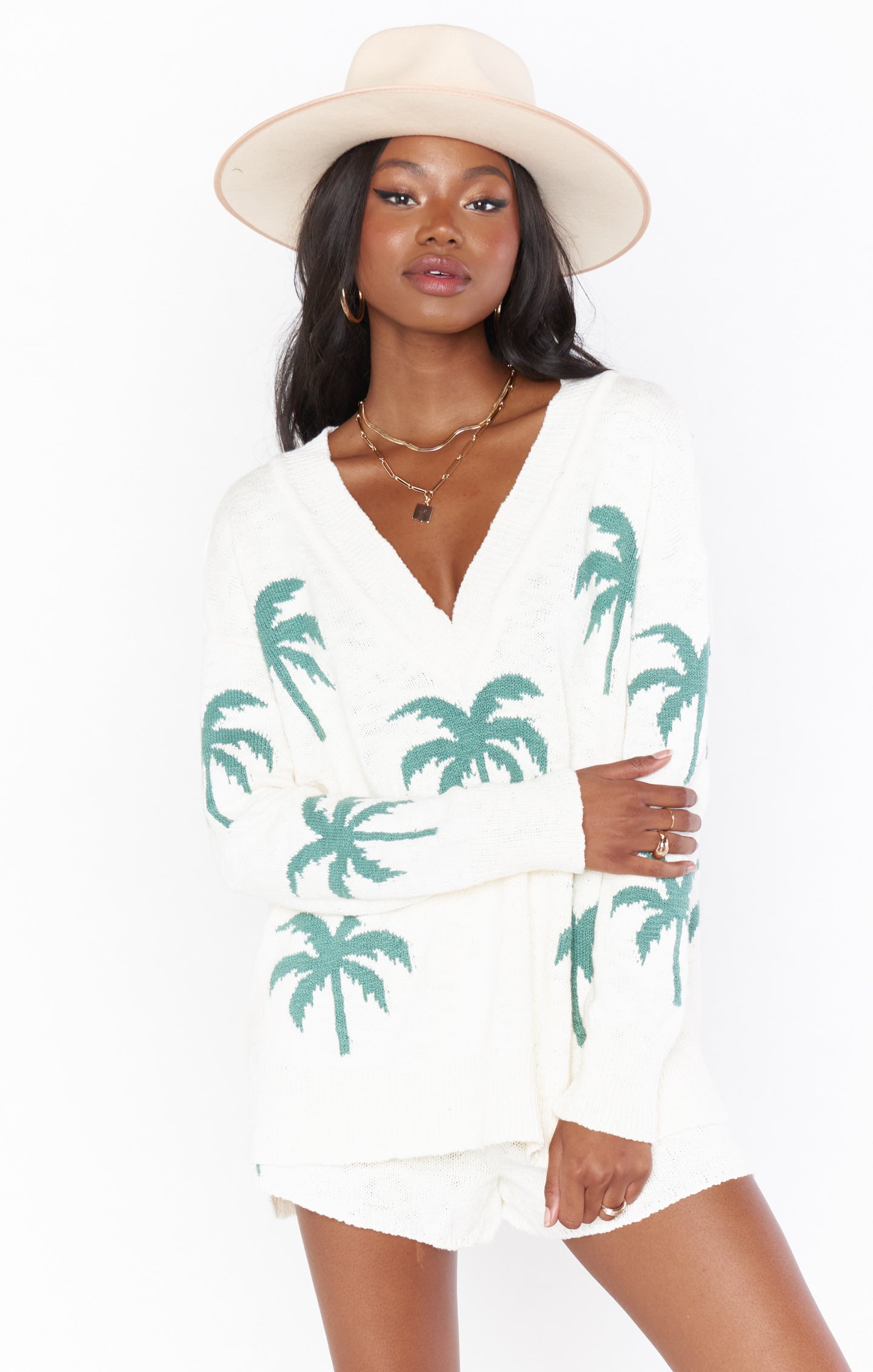 Palm Tree Knit Sweater for Women | Gilligan V-Neck Pullover