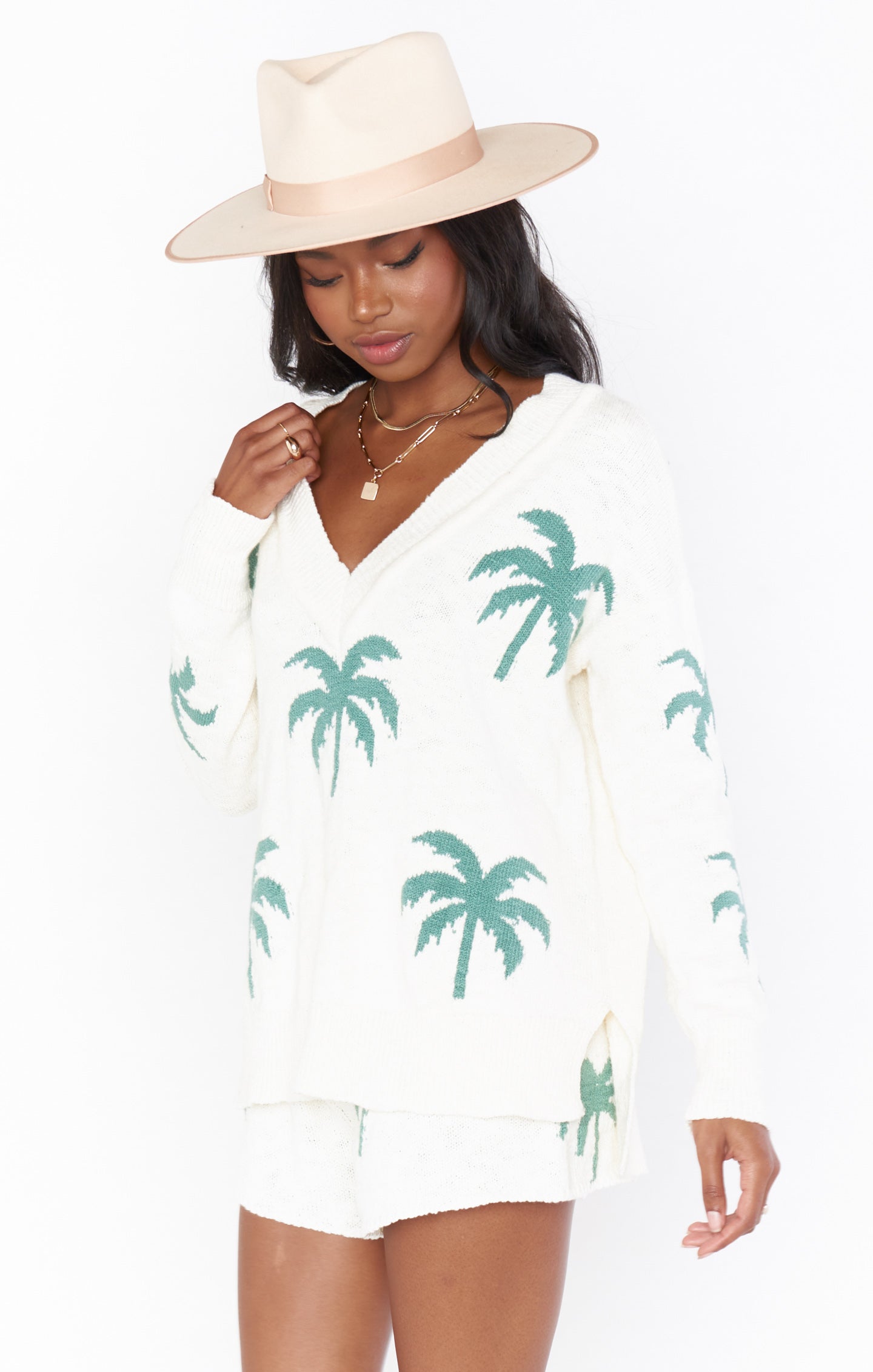 Palm Tree Knit Sweater for Women | Gilligan V-Neck Pullover