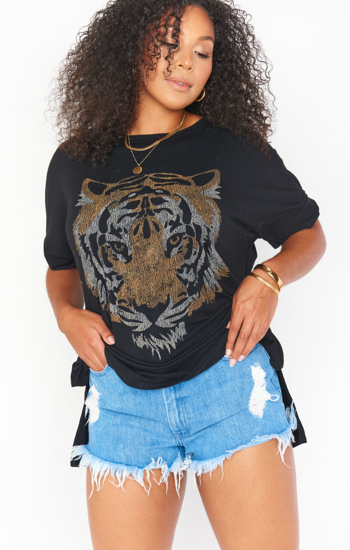 Oversized Graphic Tee with Tiger Head Design | Talia Tee