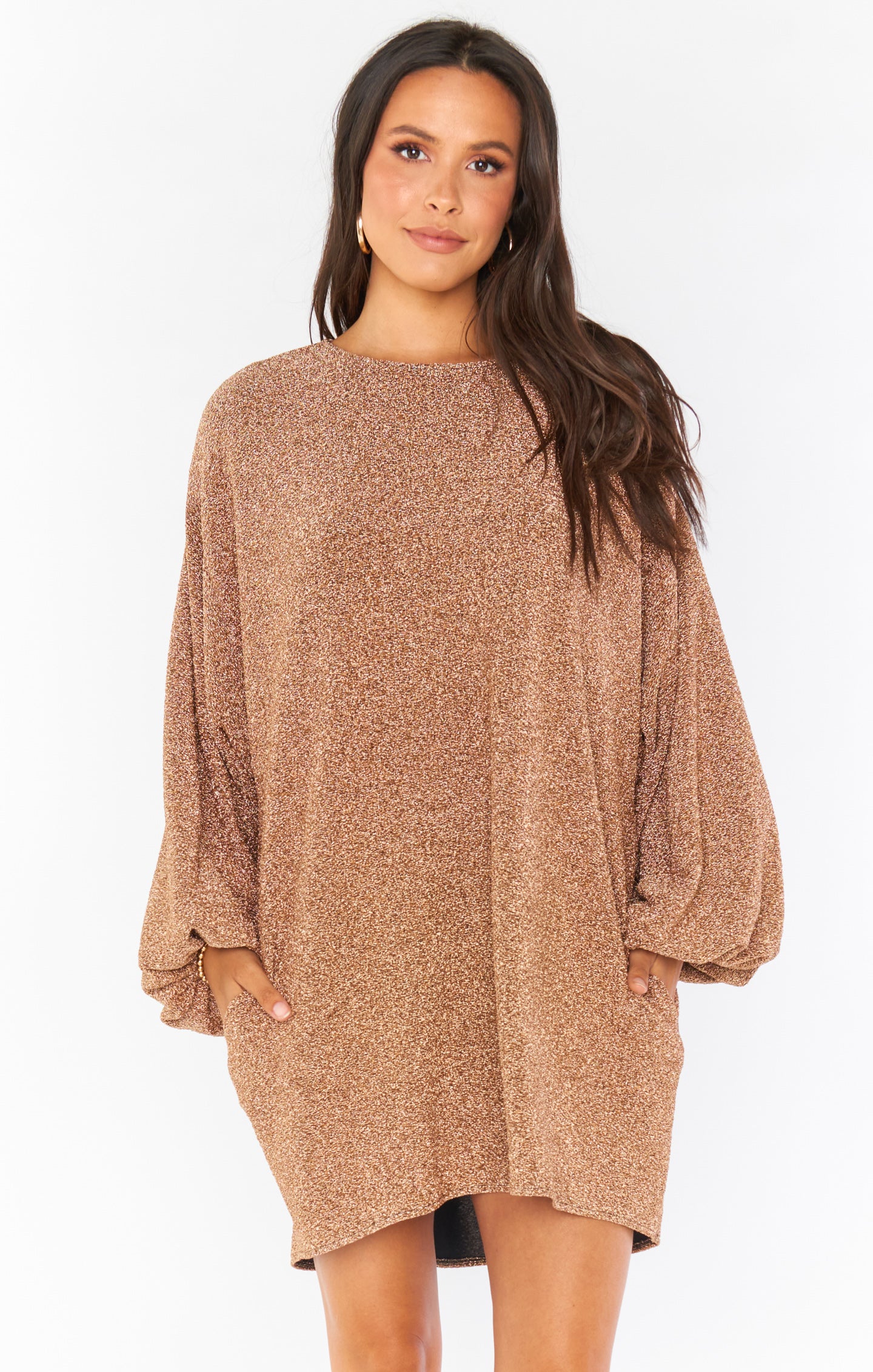 Gold Bubble Sleeve Mini Dress with Pockets | Sure Thing