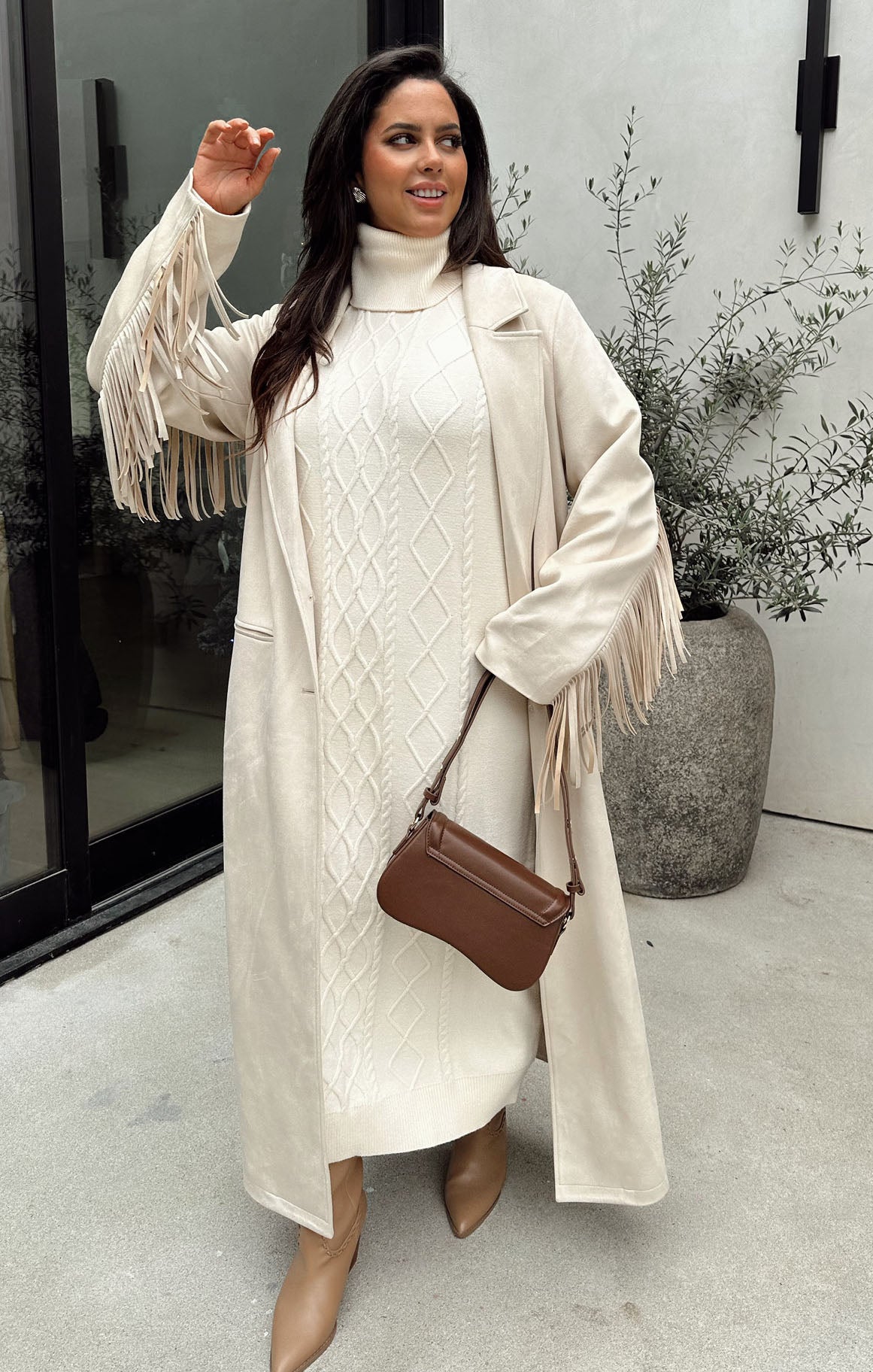 Cable Knit Midi Dress with Turtleneck & Drop Shoulders | Montreal