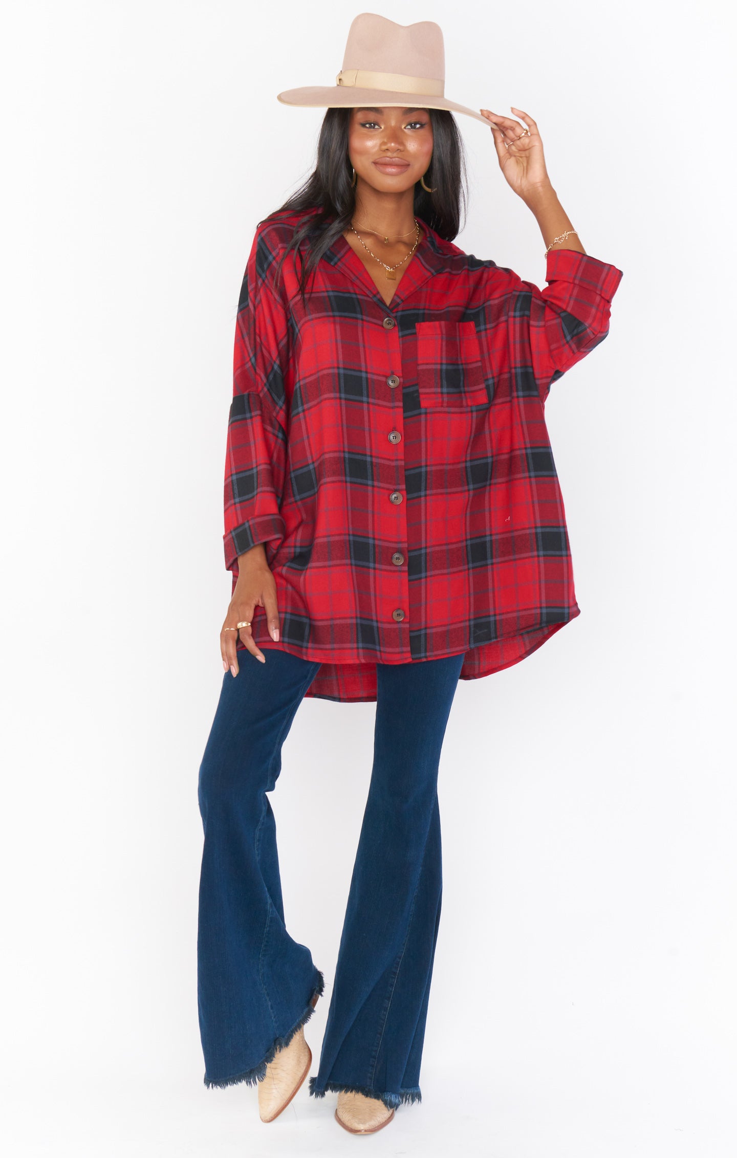 Plaid Tunic with Oversized Fit & Button Front | Lorolie