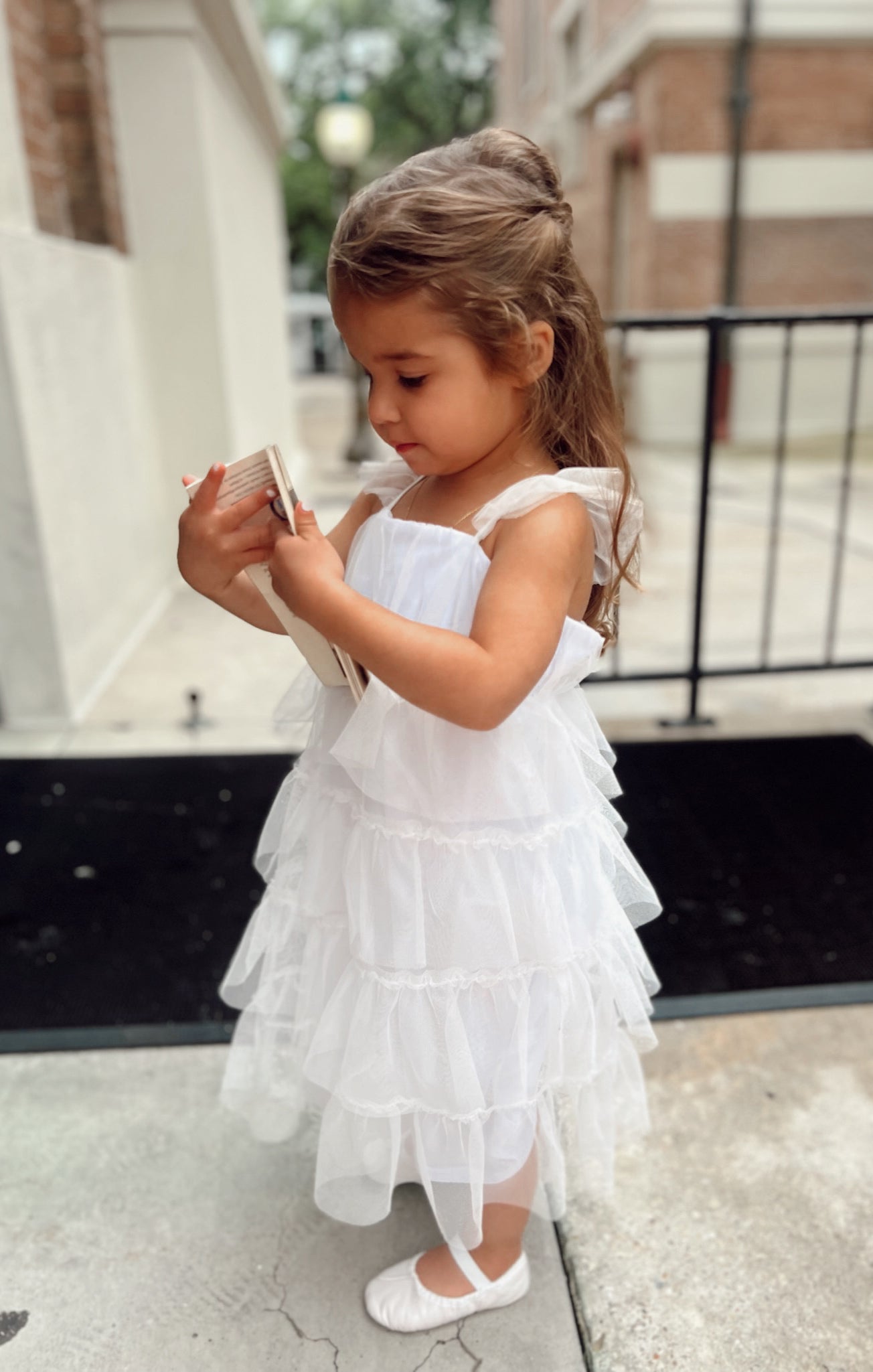 White Tulle Dress for Girls with Tiered Ruffles | Little Fairytale