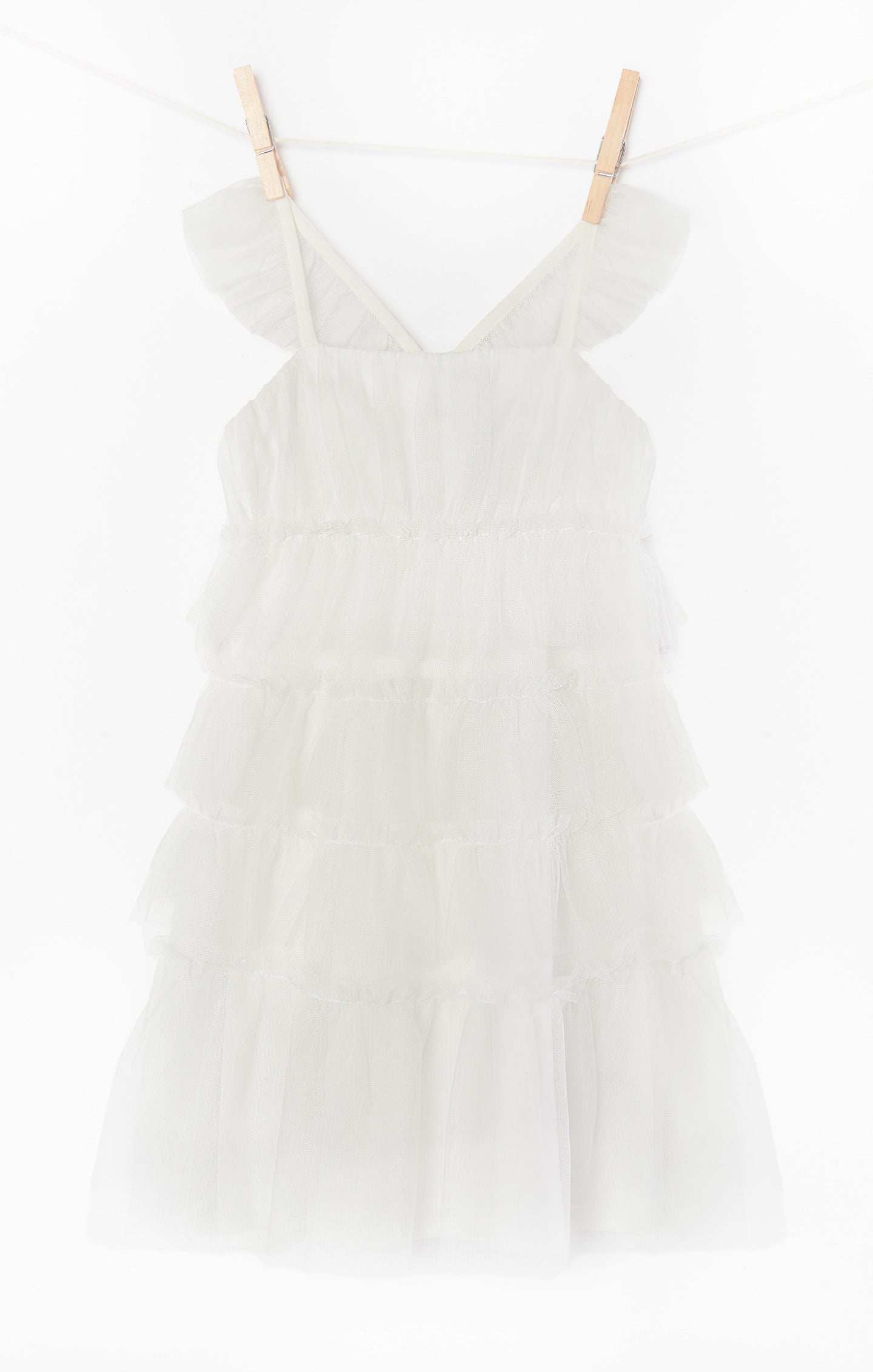 White Tulle Dress for Girls with Tiered Ruffles | Little Fairytale