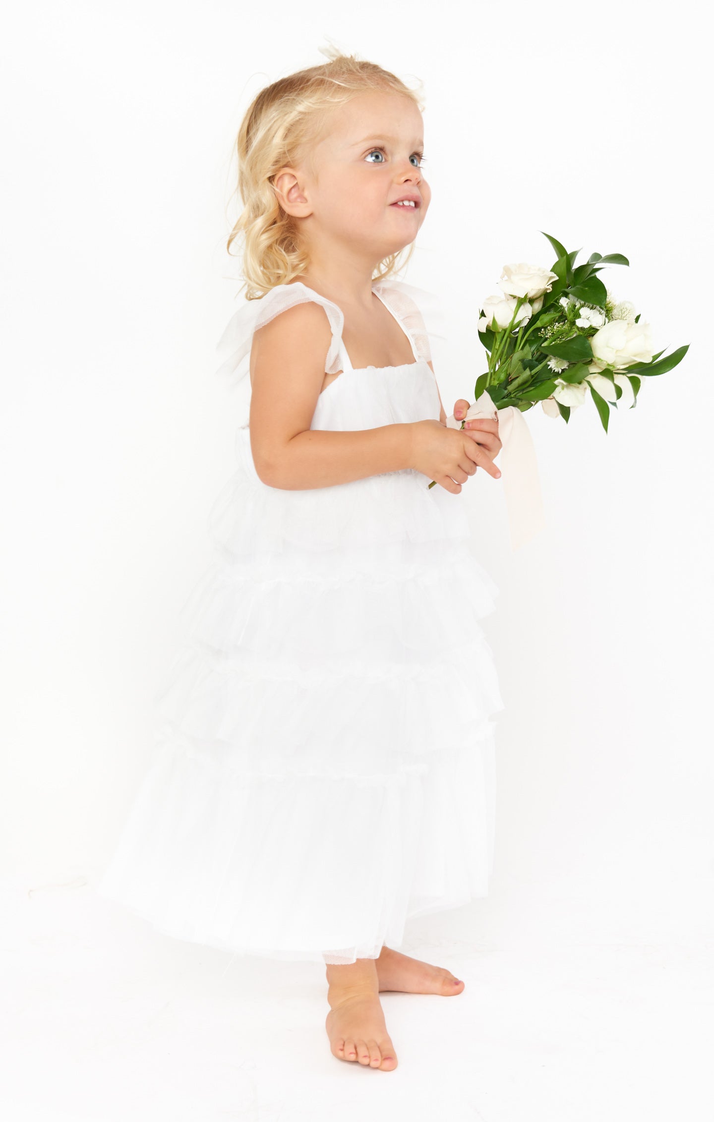 White Tulle Dress for Girls with Tiered Ruffles | Little Fairytale