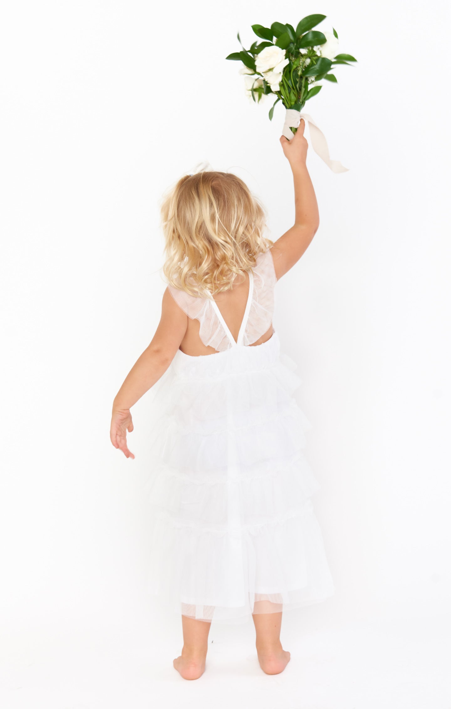 White Tulle Dress for Girls with Tiered Ruffles | Little Fairytale