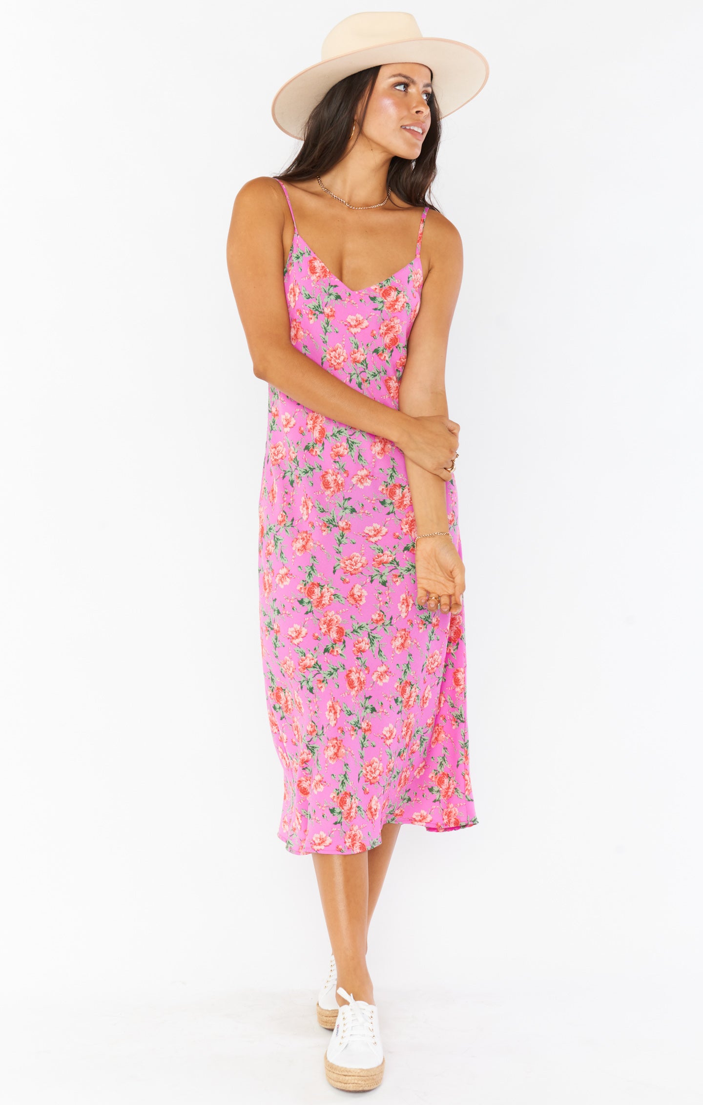 Floral V-Neck Slip Dress with Spaghetti Straps | Zio Dress