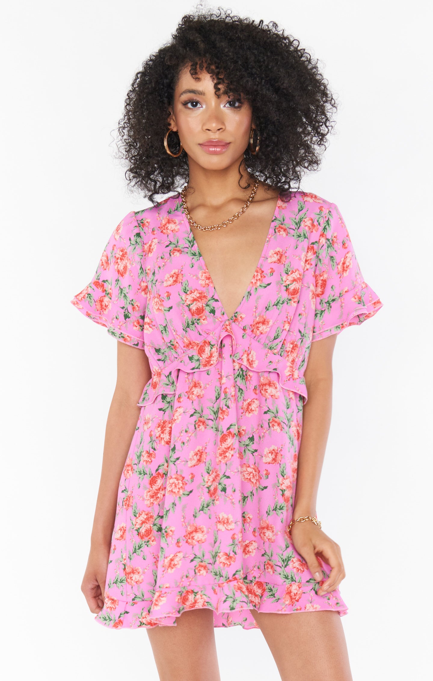Floral Mini Dress with Ruffle Detail & Empire Waist | Virginia Dress