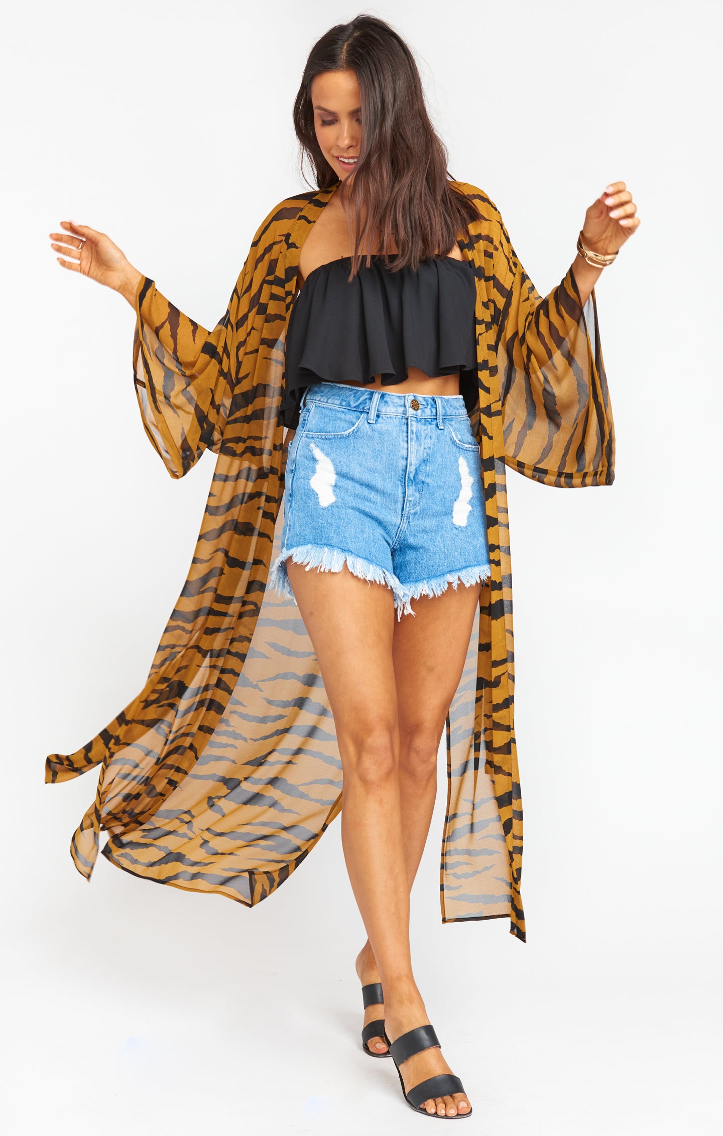 Flowy Floor-Length Kimono with Great Tiger Print | Helena