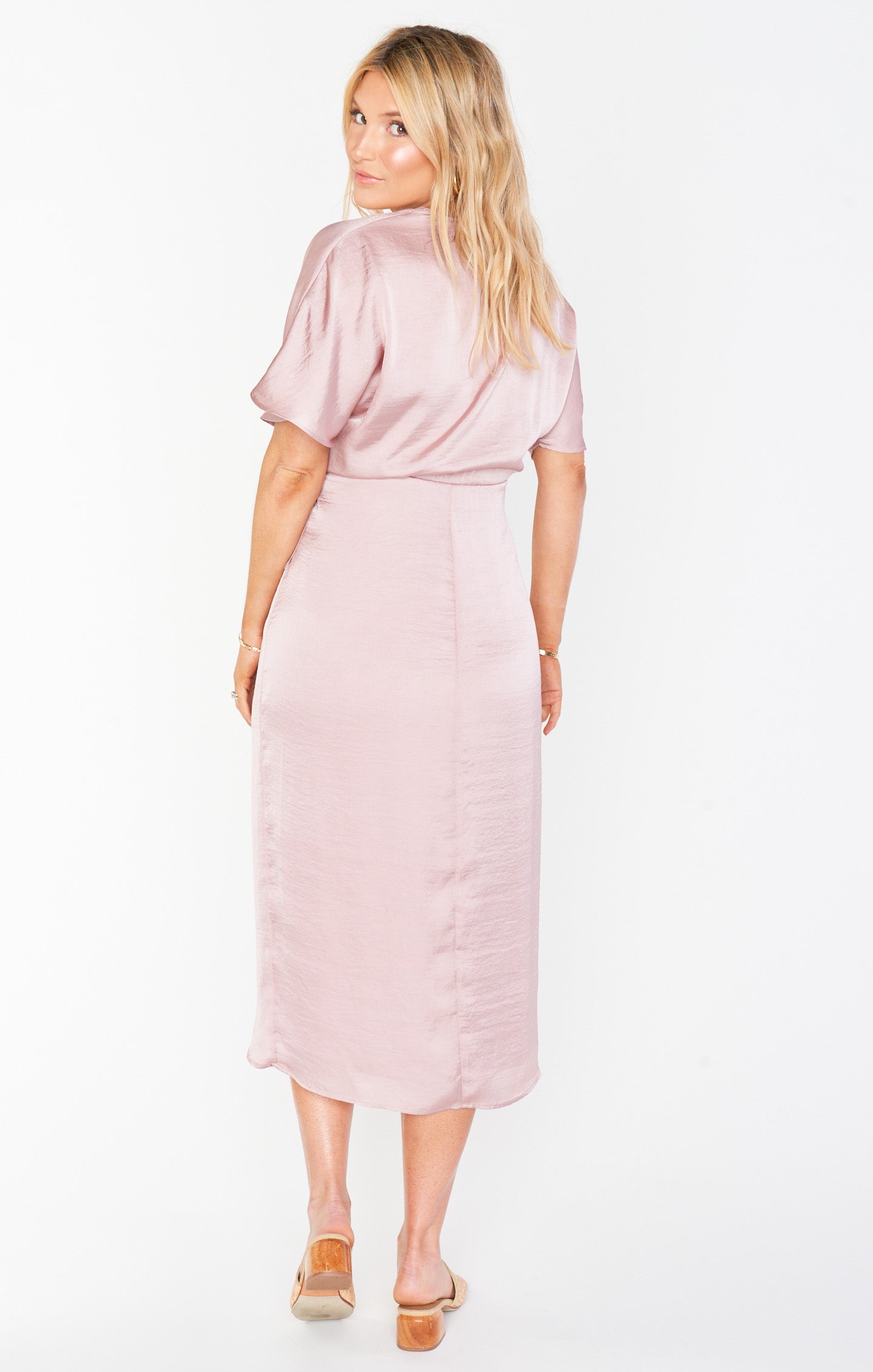 Mauve Silky Satin Wrap Dress with Front Slit | Kimora