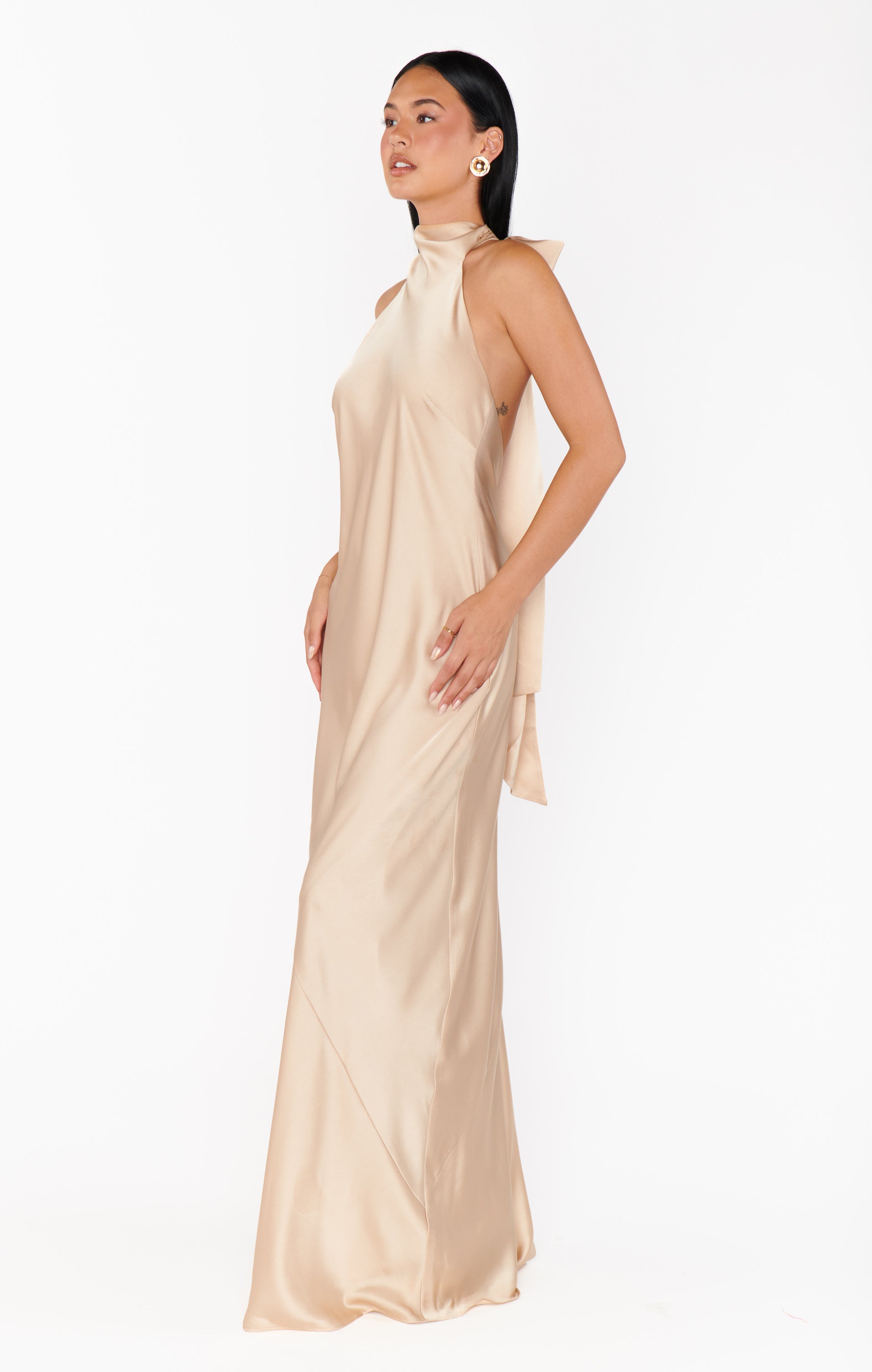Chic Halter Neck Maxi Dress for Weddings & Events | Lisa Champagne Luxe