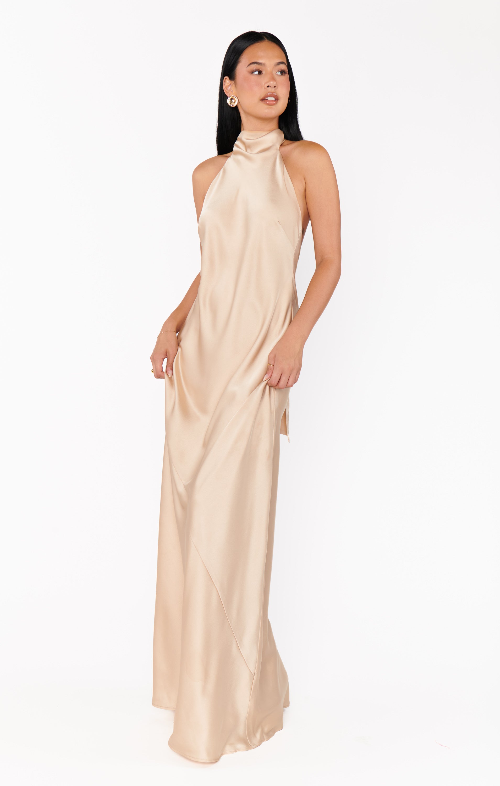 Chic Halter Neck Maxi Dress for Weddings & Events | Lisa Champagne Luxe