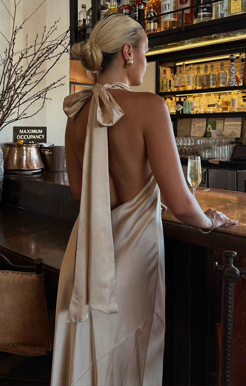 Chic Halter Neck Maxi Dress for Weddings & Events | Lisa Champagne Luxe