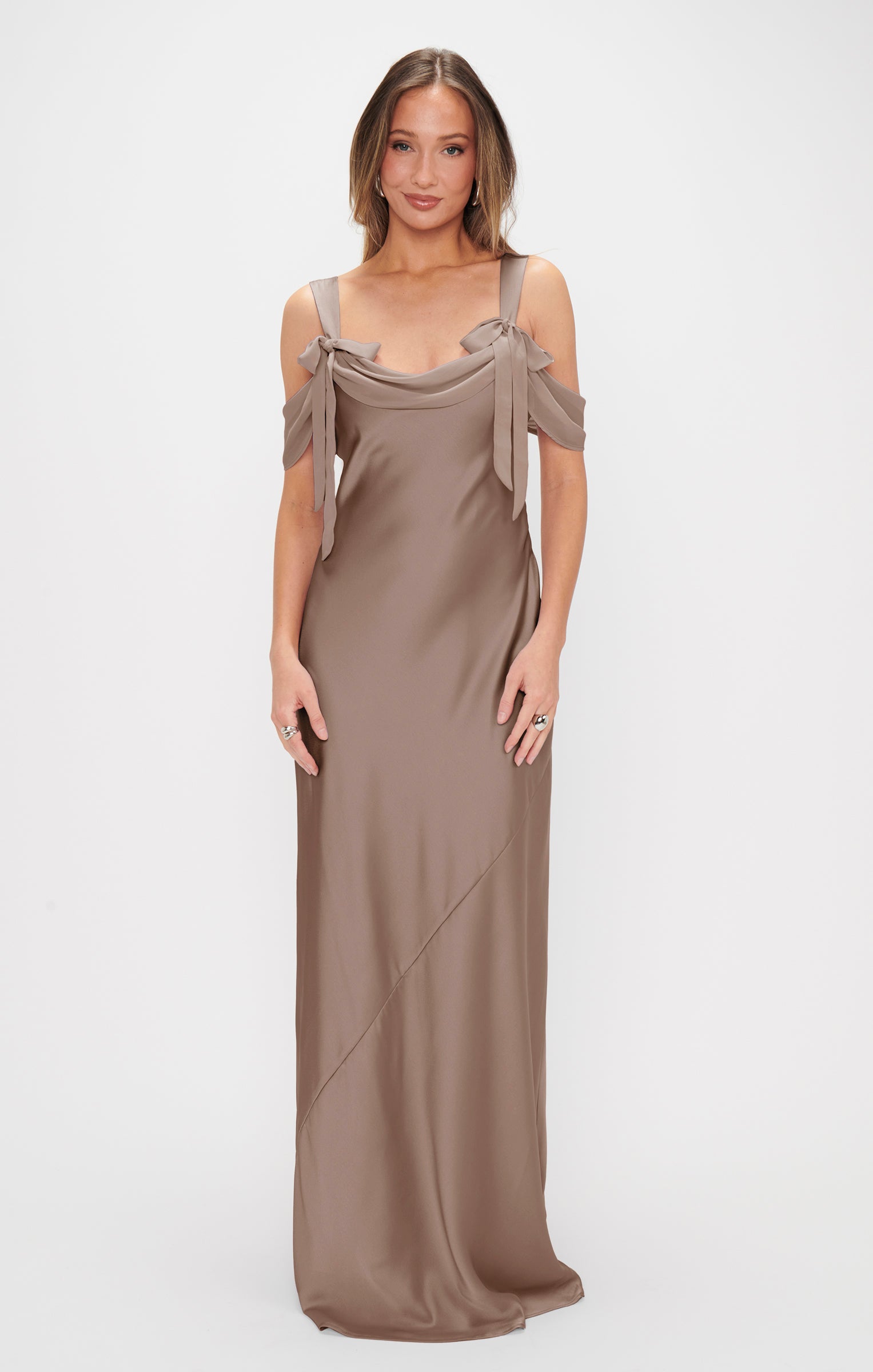 Bella Maxi Dress with Adjustable Straps & Chiffon Detail | Dune Luxe Satin